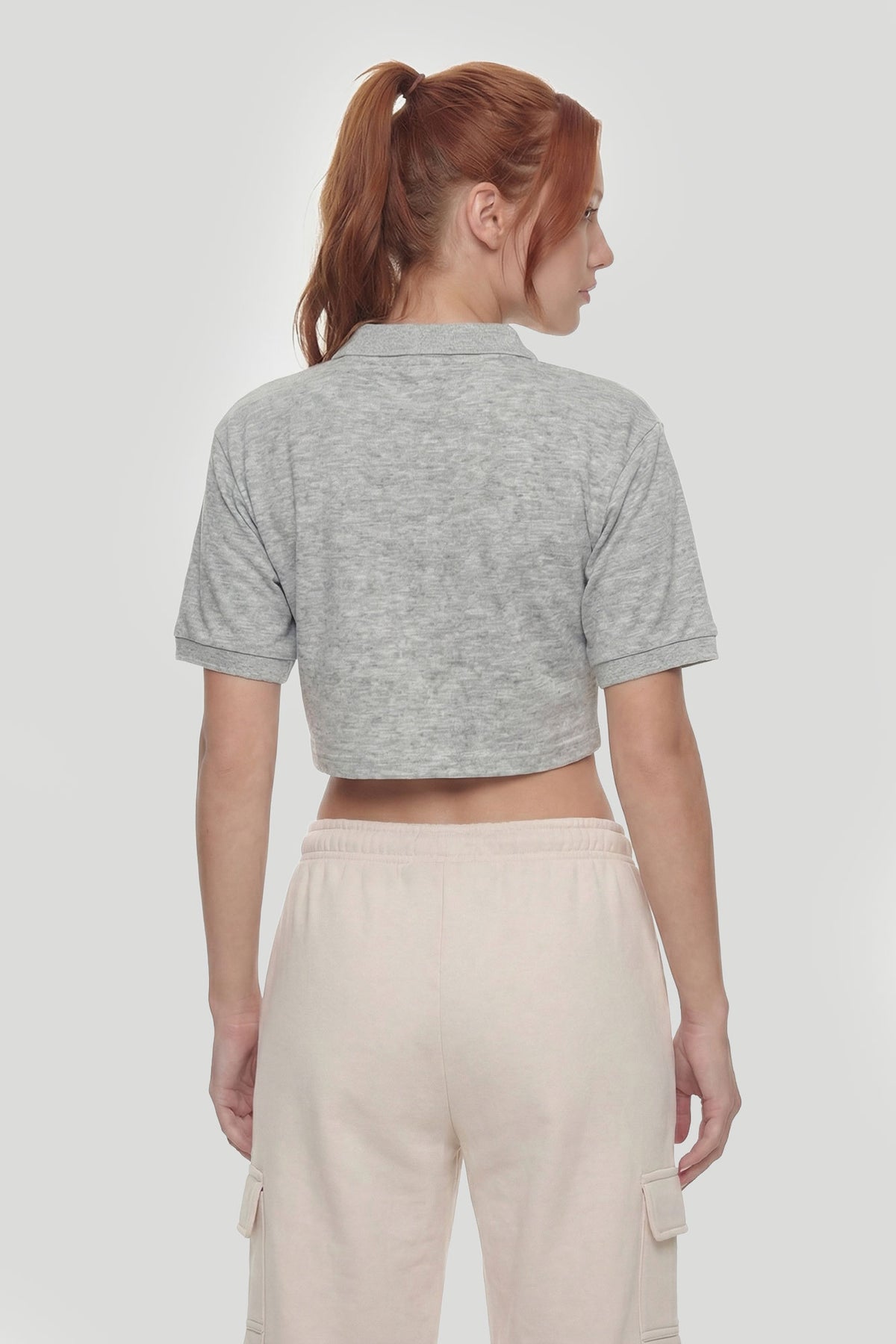 Alt View 2. Embroidered Oversized Cropped Polo - Heather Grey