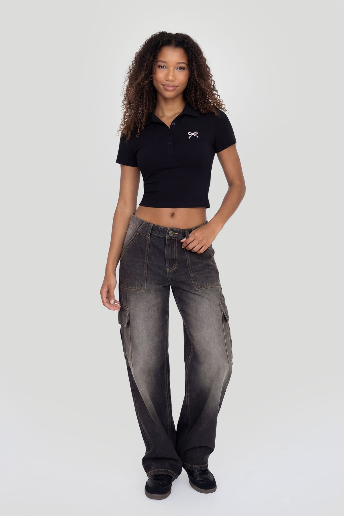 Alt View 3. Cropped Polo Shirt - Black