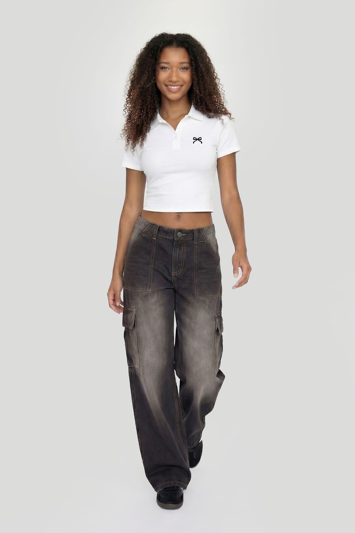 Alt View 3. Cropped Polo Shirt - White