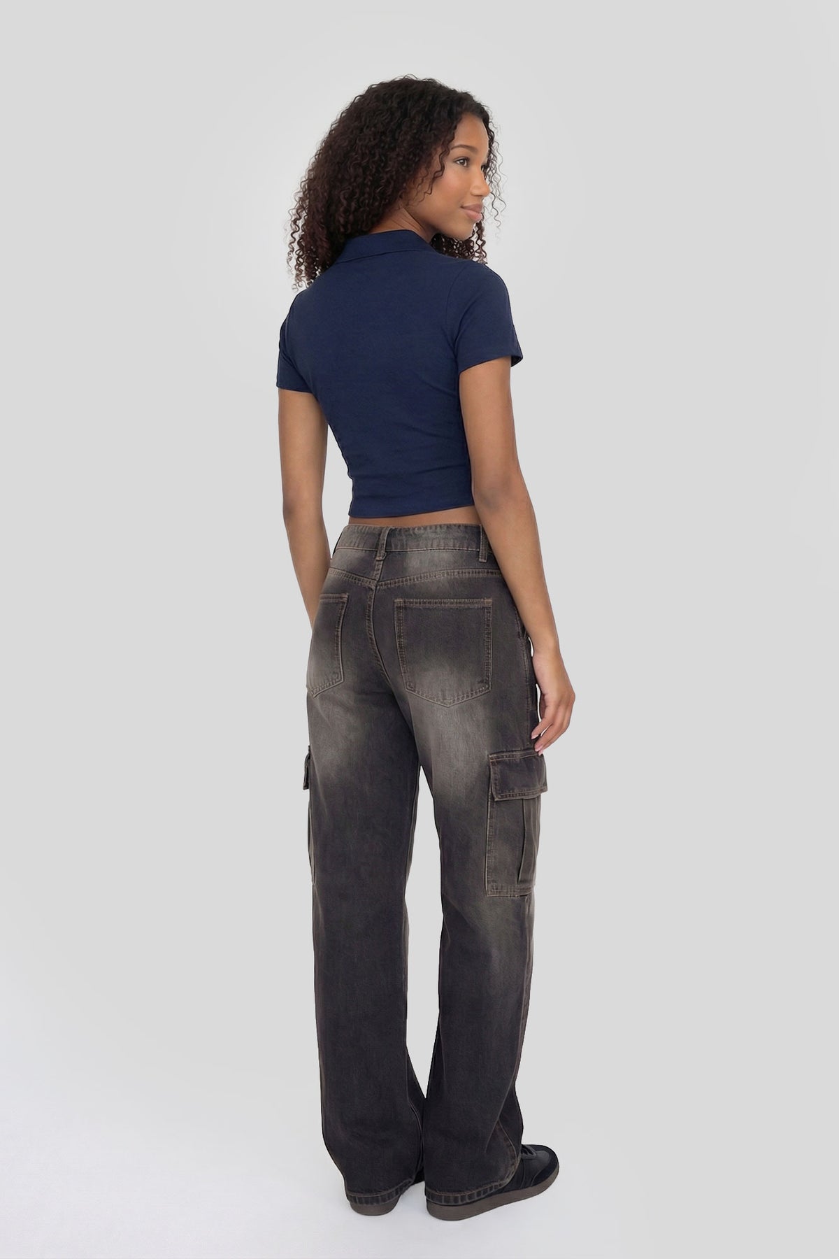 Alt View 3. Cropped Polo Shirt - Navy