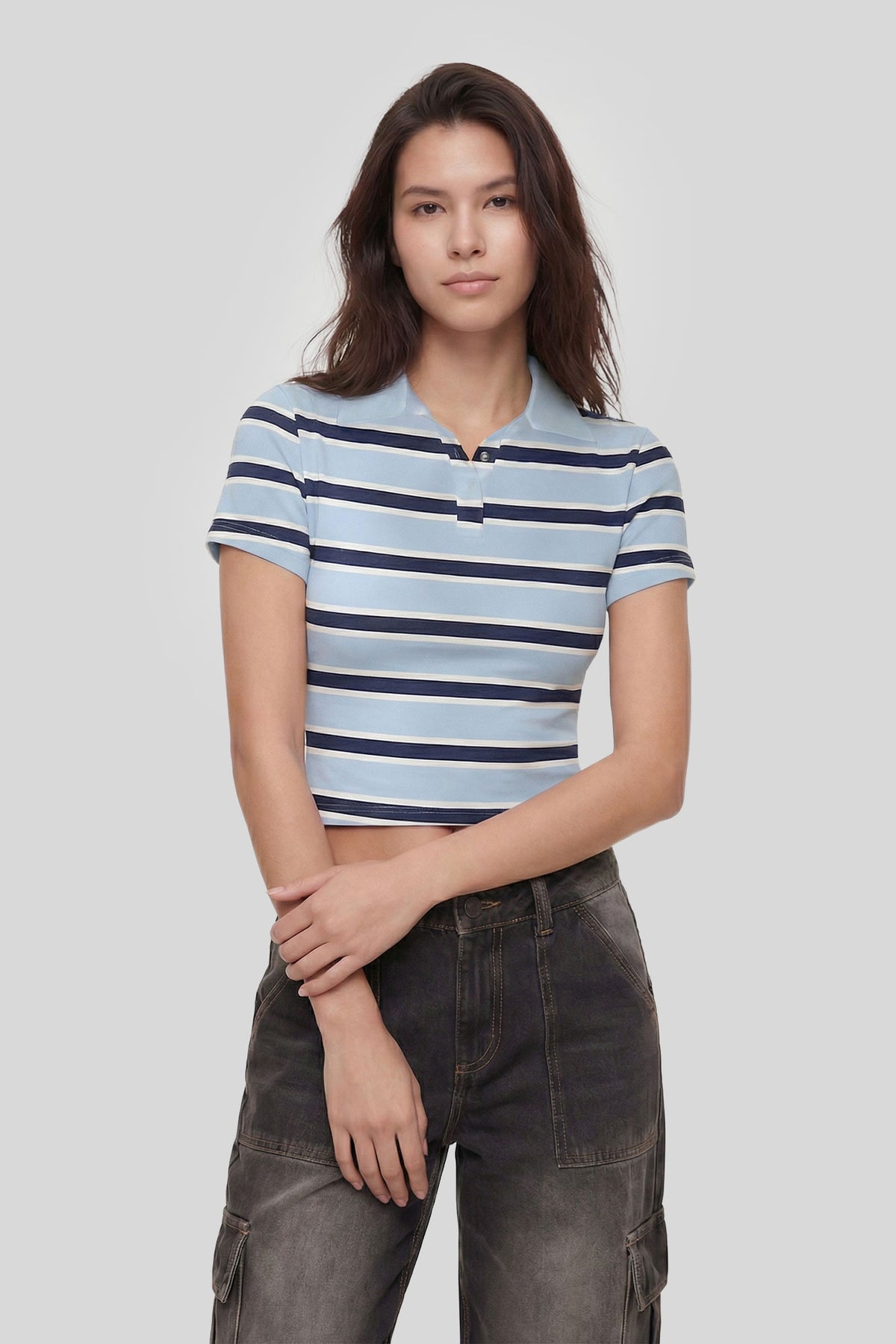Cropped Polo Shirt - Baby Blue