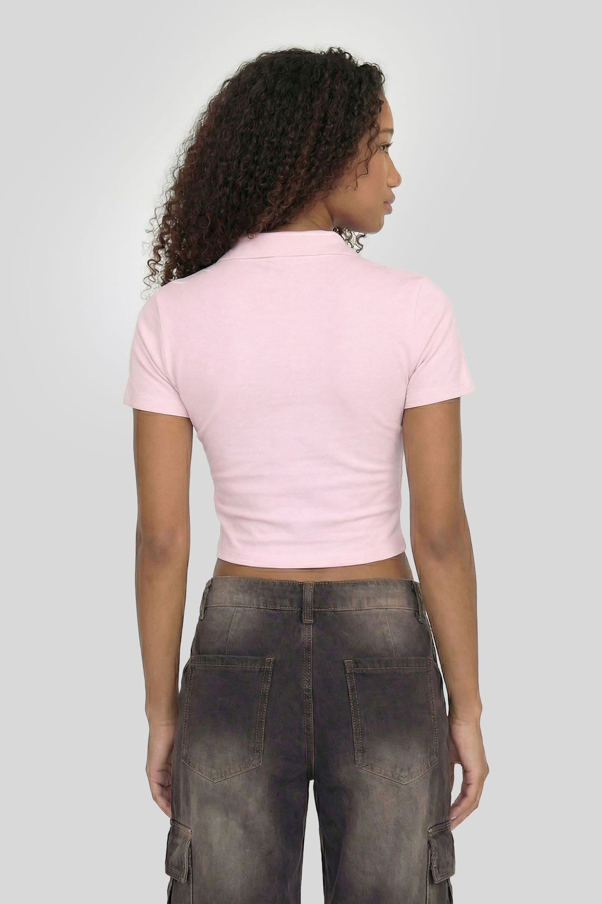 Alt View 2. Cropped Polo Shirt - Pink
