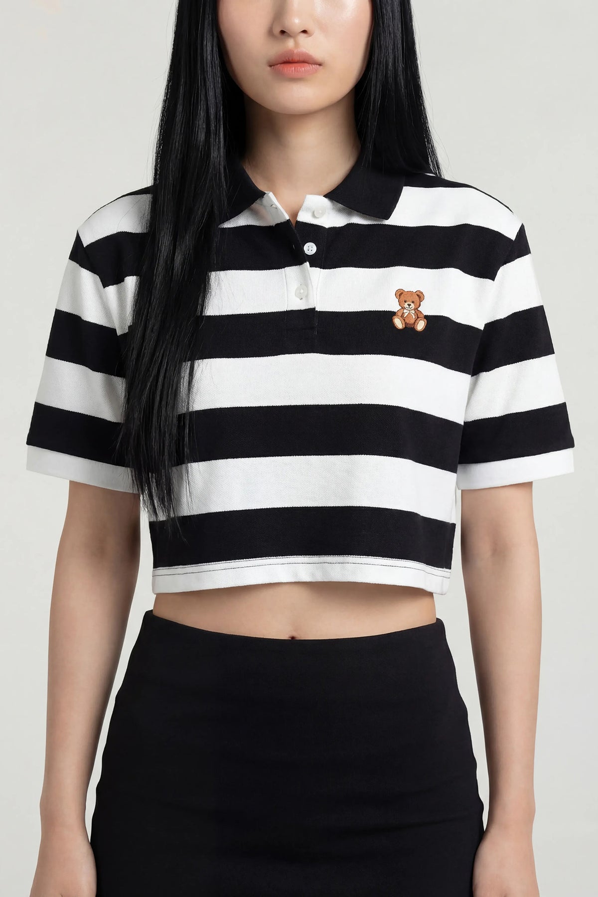 Embroidered Boxy Polo - Black