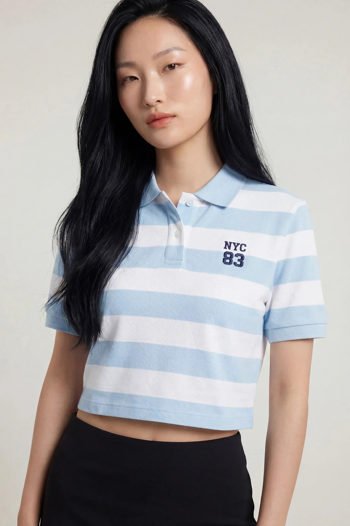Embroidered Boxy Polo - Light Blue