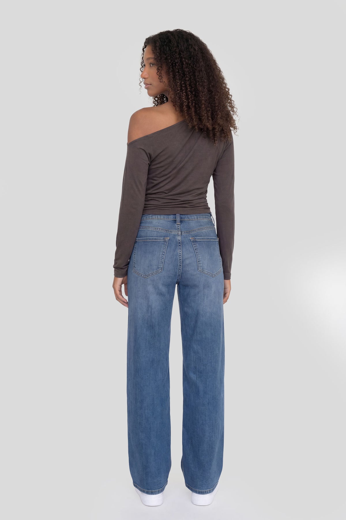 Alt View 3. Off Shoulder Cinched Long Sleeve Top - Brown