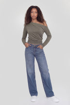 Off Shoulder Cinched Long Sleeve Top