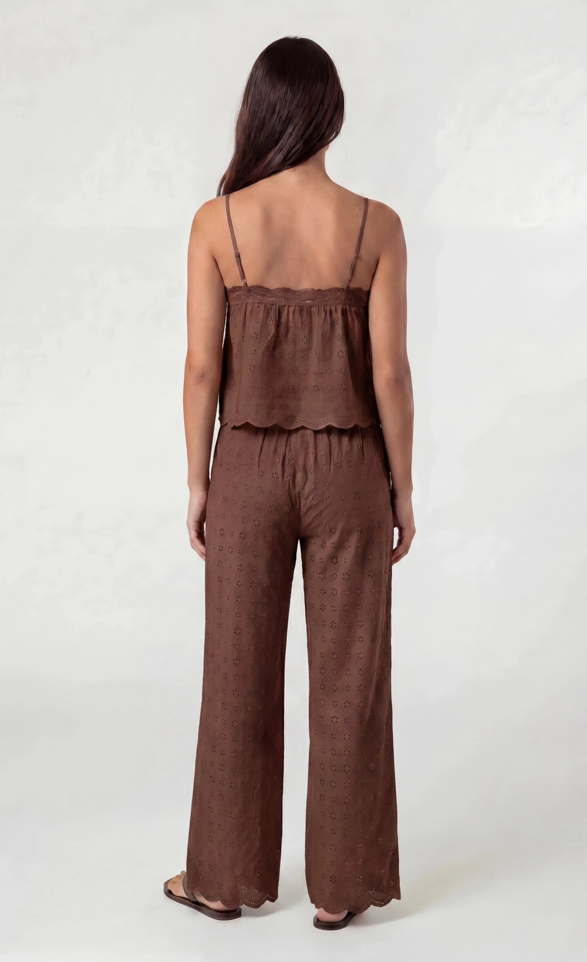 Alt View 2. Eyelet Wide Leg Pant - Brown