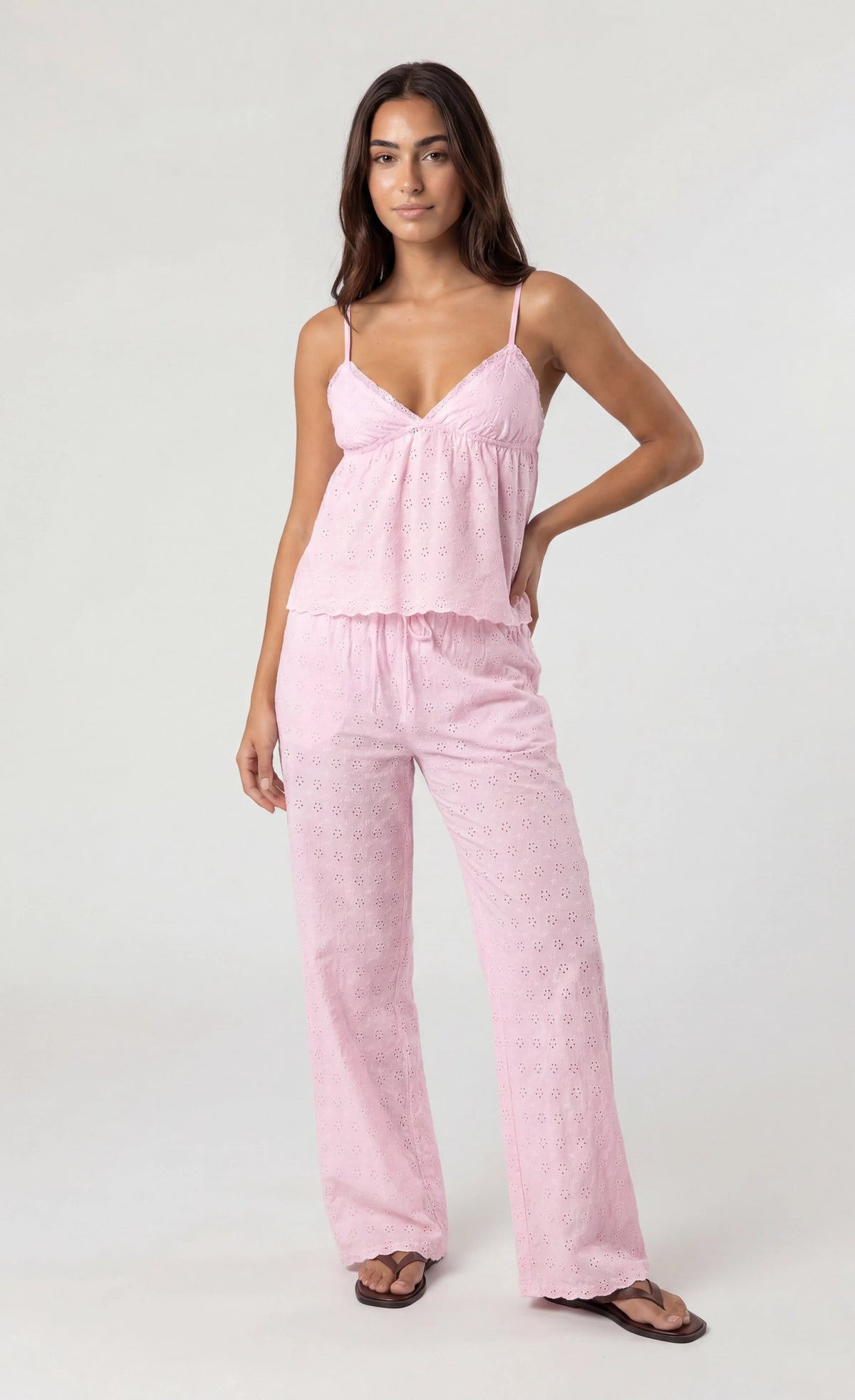 Eyelet Wide Leg Pant - Pink