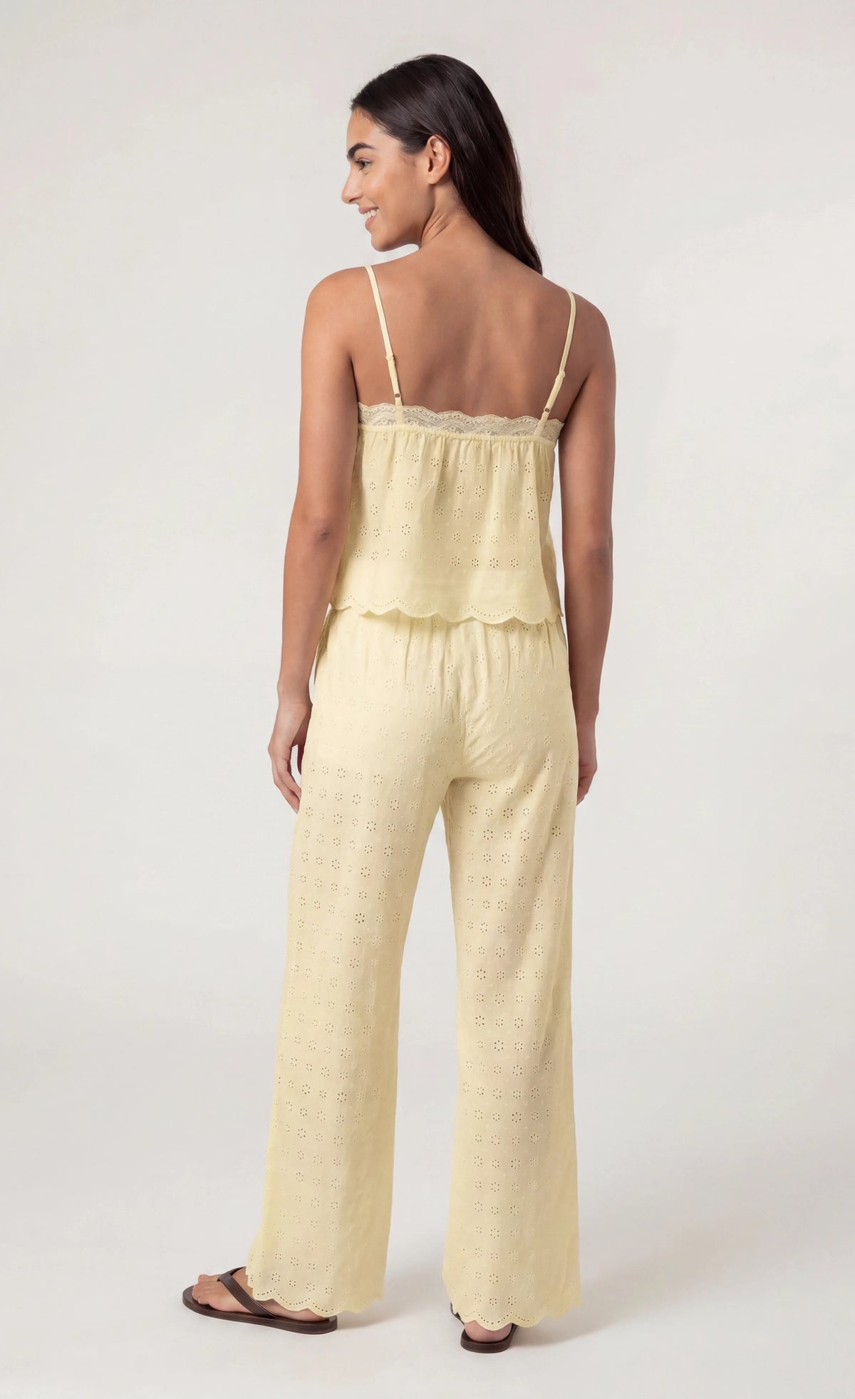 Alt View 2. Eyelet Wide Leg Pant - Yellow