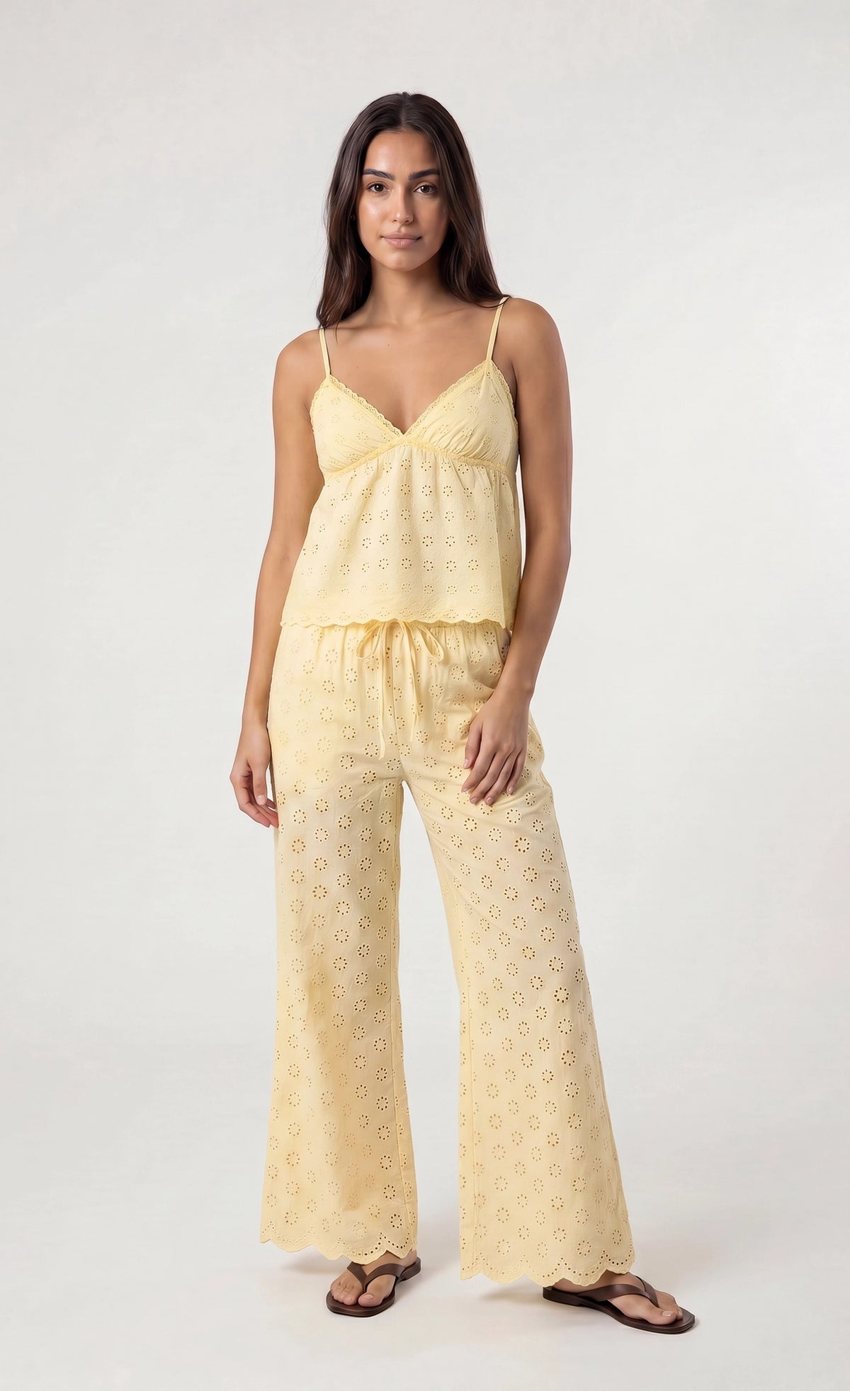 Eyelet Wide Leg Pant - Yellow