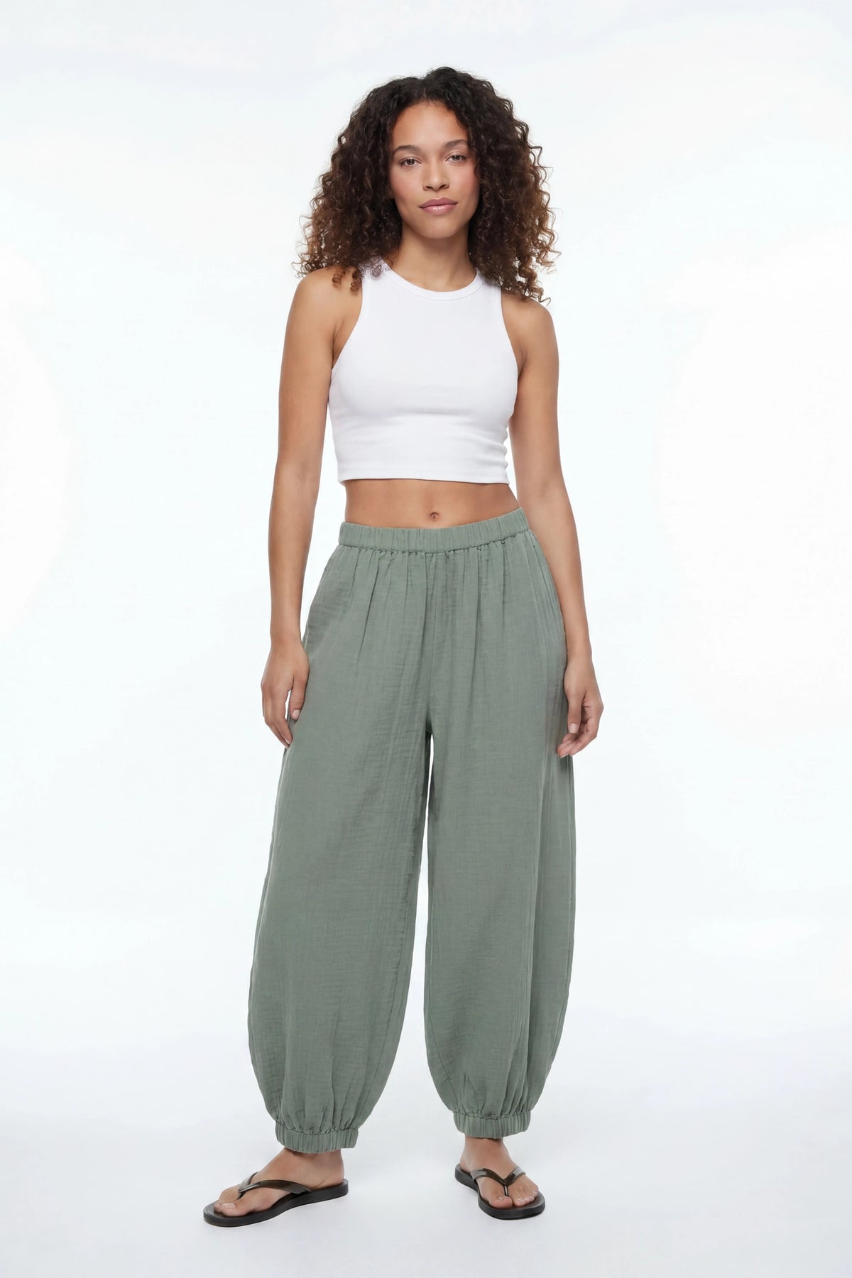 Gauze Balloon Pant - Dark Green