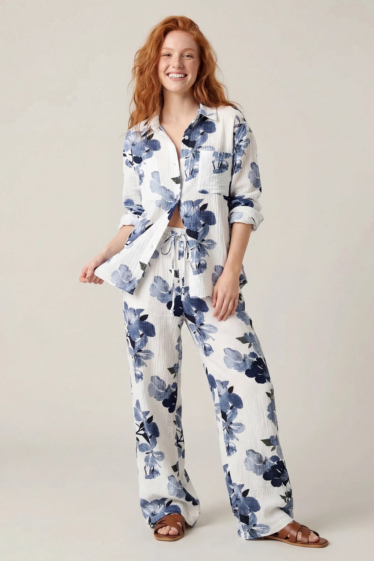 Textured Drawstring Pant - Blue