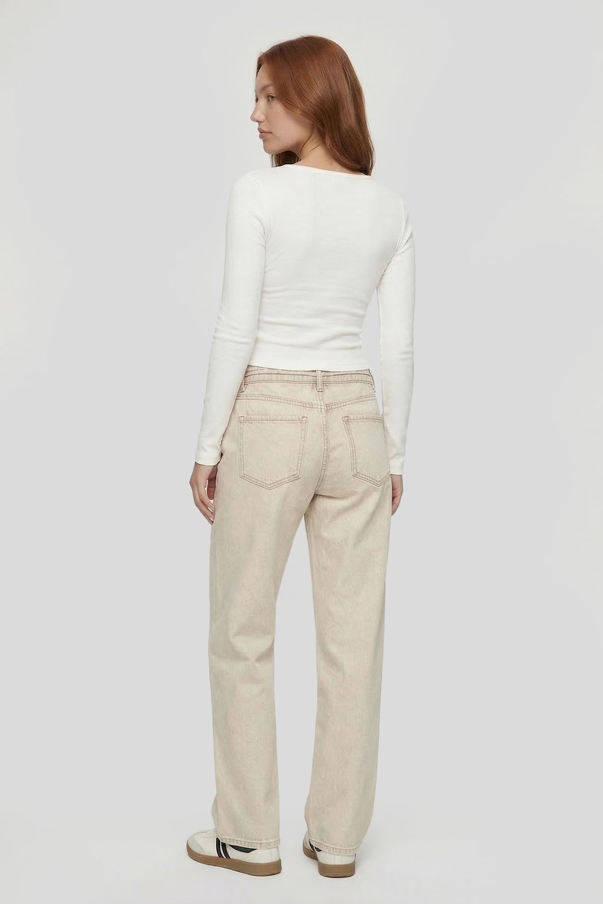 Alt View 2. Tie Waist Wide Leg Jean - Cream
