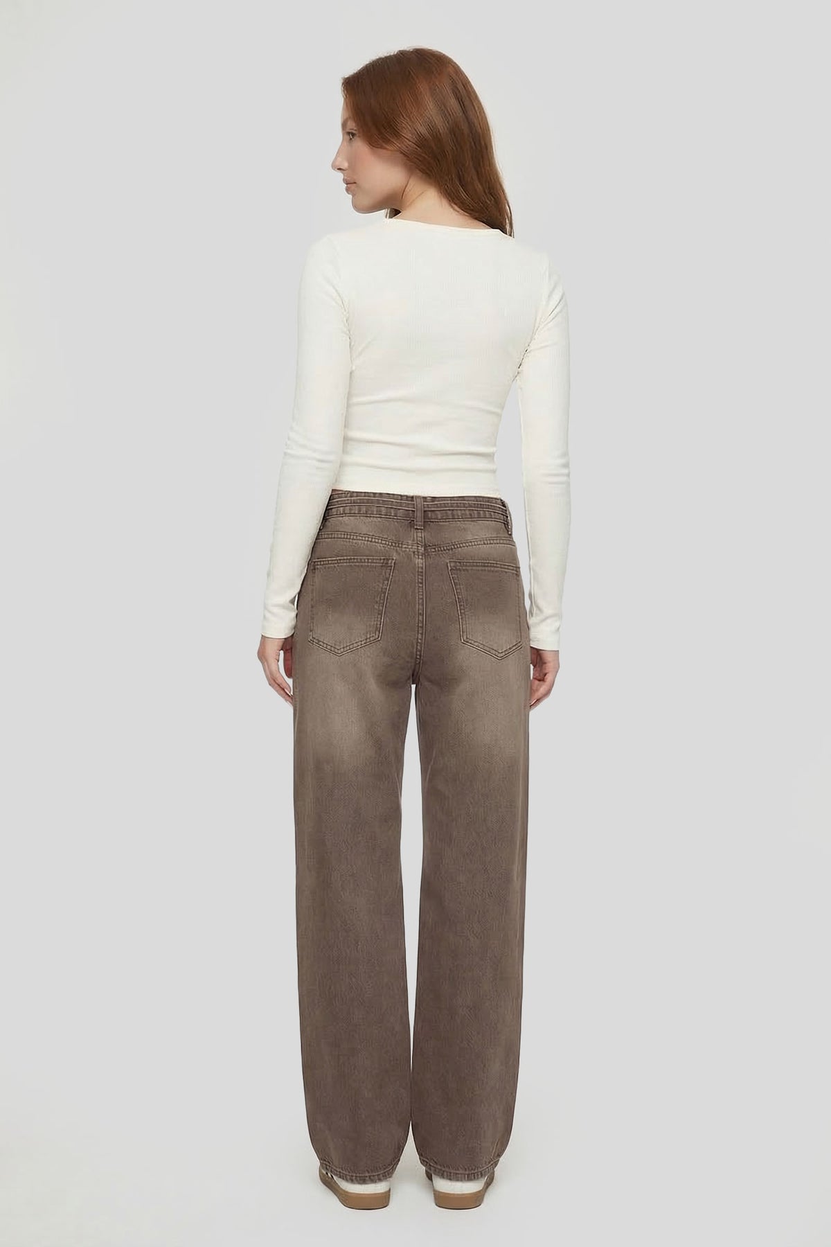 Alt View 2. Tie Waist Wide Leg Jean - Brown