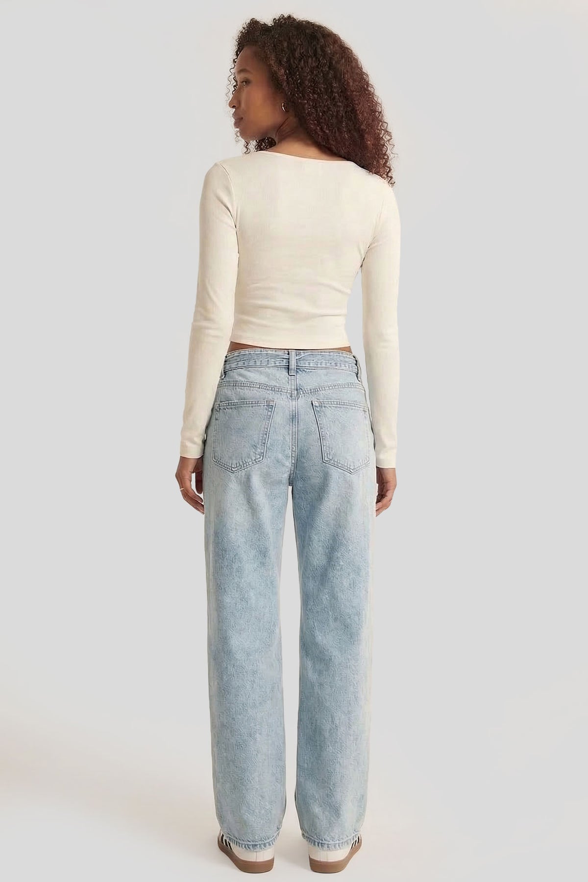 Alt View 2. Tie Waist Wide Leg Jean - Light Denim Blue
