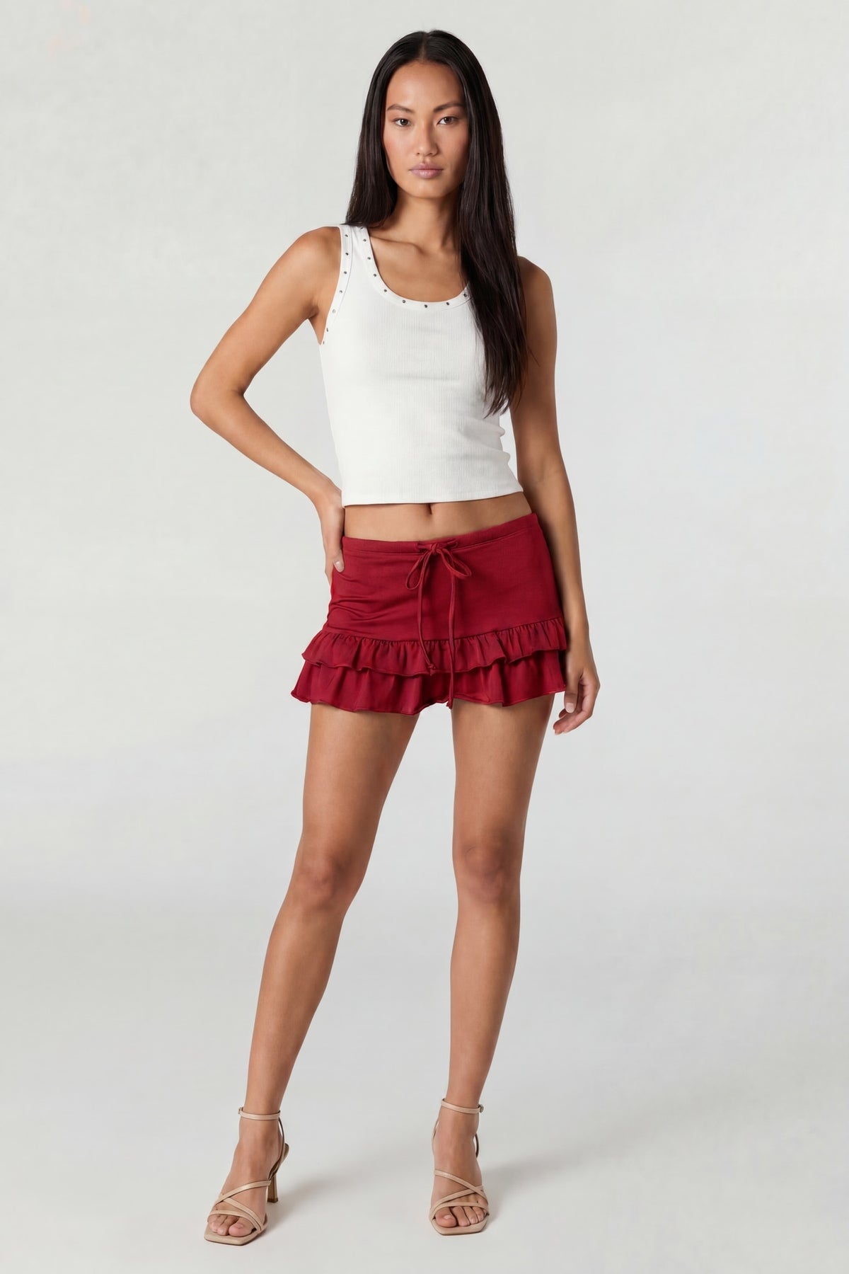 Alt View 2. Ruffle Mini Skirt - Dark Red