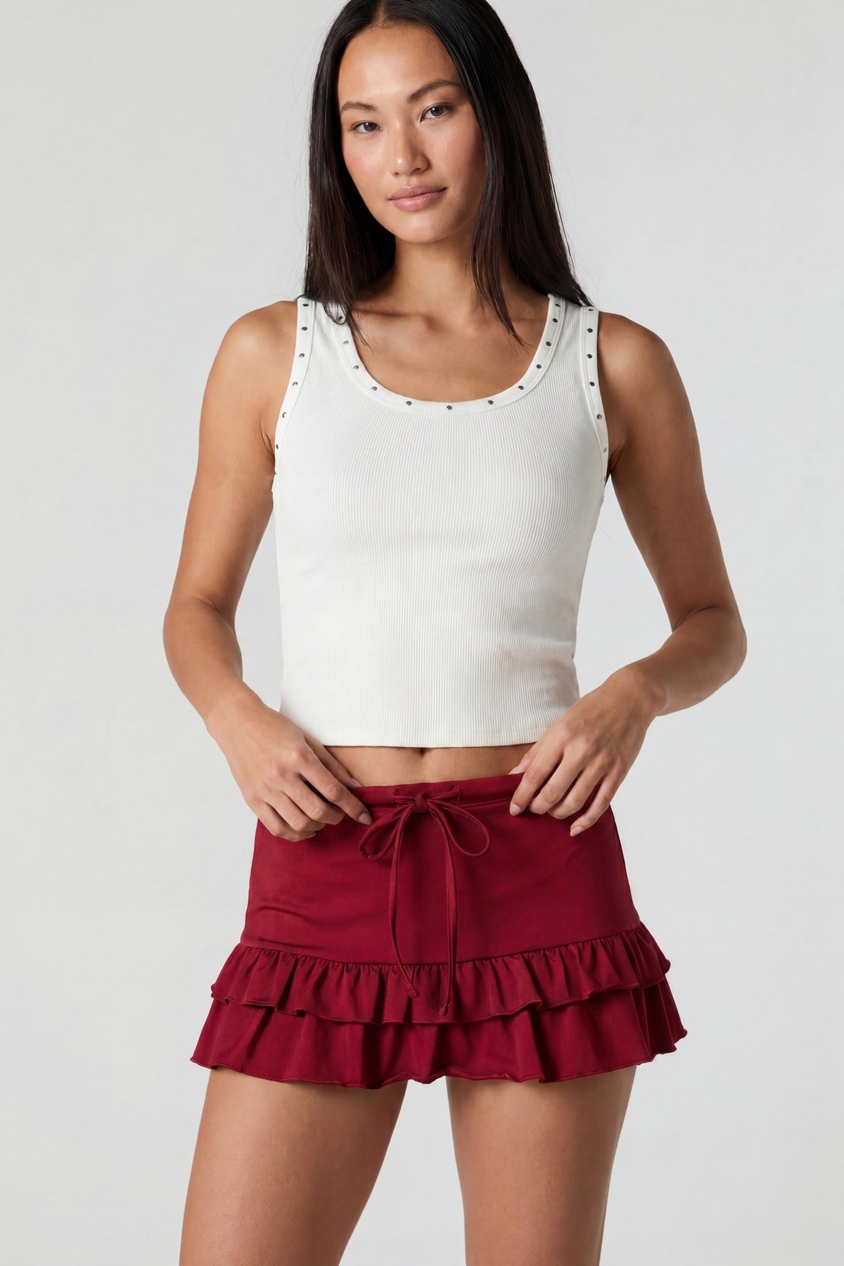 Ruffle Mini Skirt - Dark Red