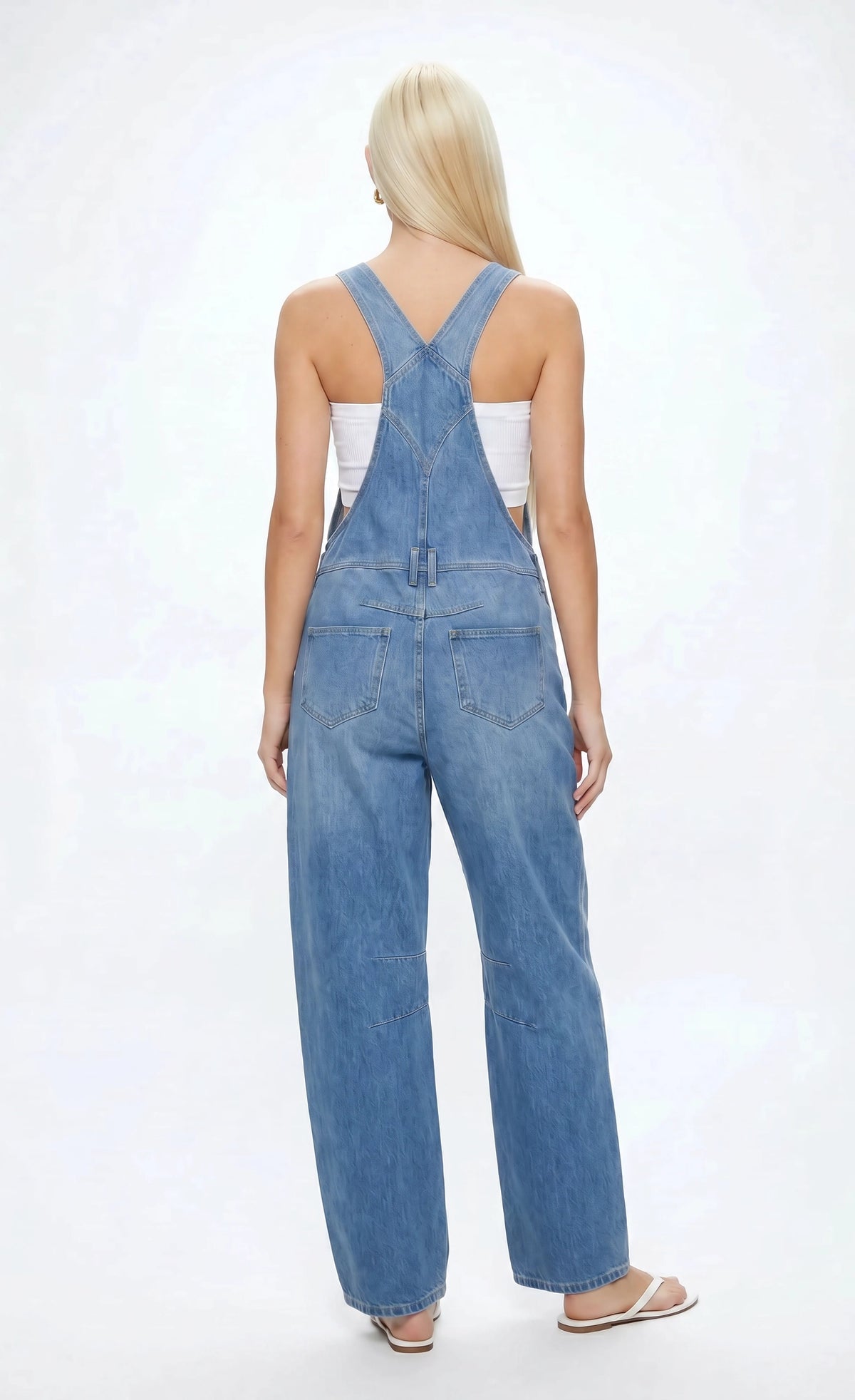 Alt View 2. Graphic Denim Overalls - Light Denim Blue