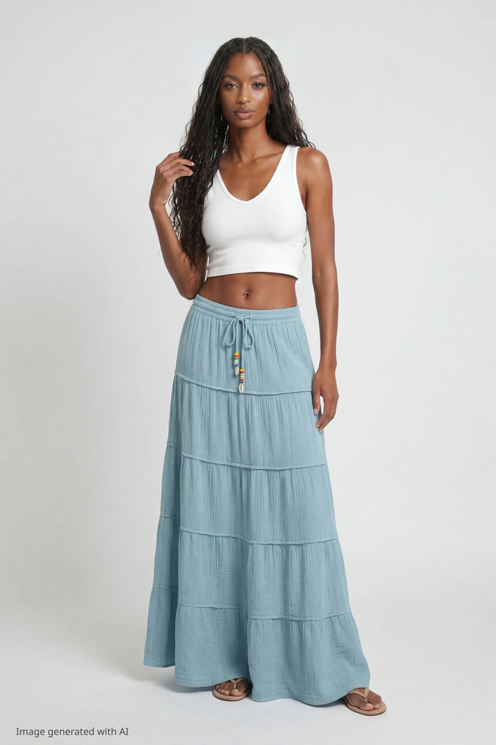 Beaded Drawstring Maxi Skirt