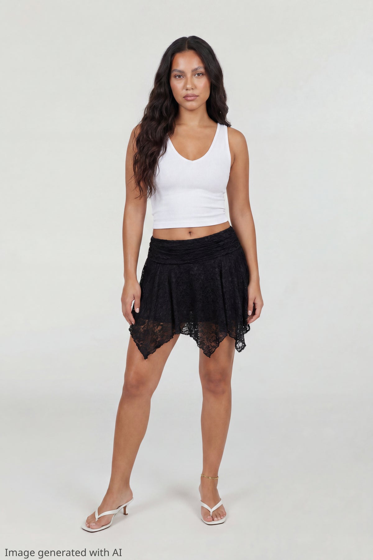 Alt View 2. Lace Asymmetrical Mini Skirt - Black