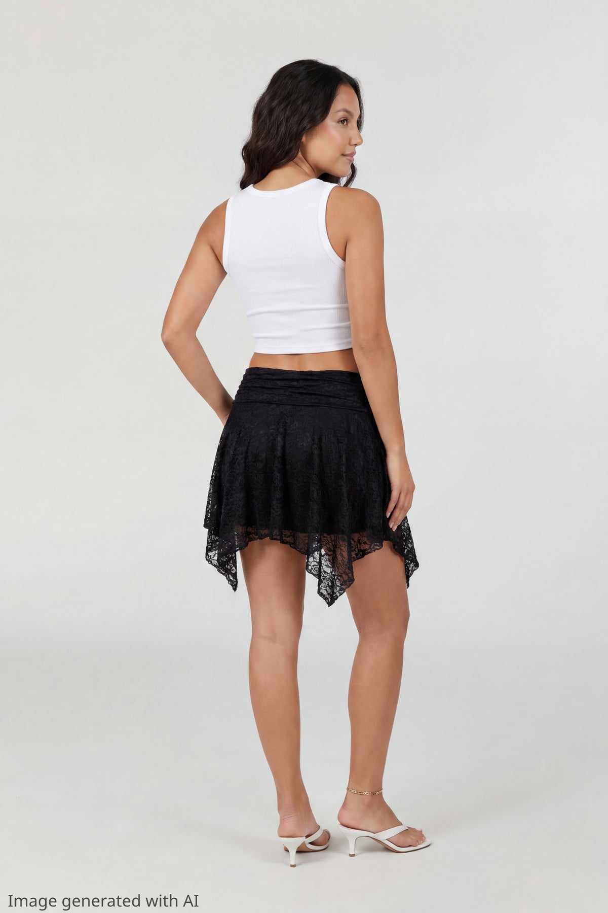 Alt View 3. Lace Asymmetrical Mini Skirt - Black