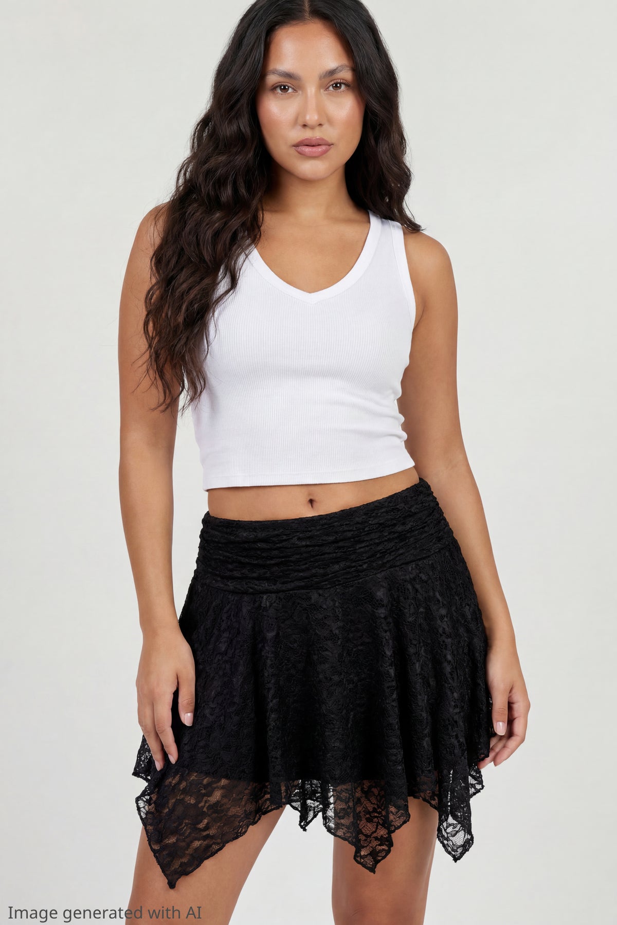 Lace Asymmetrical Mini Skirt - Black
