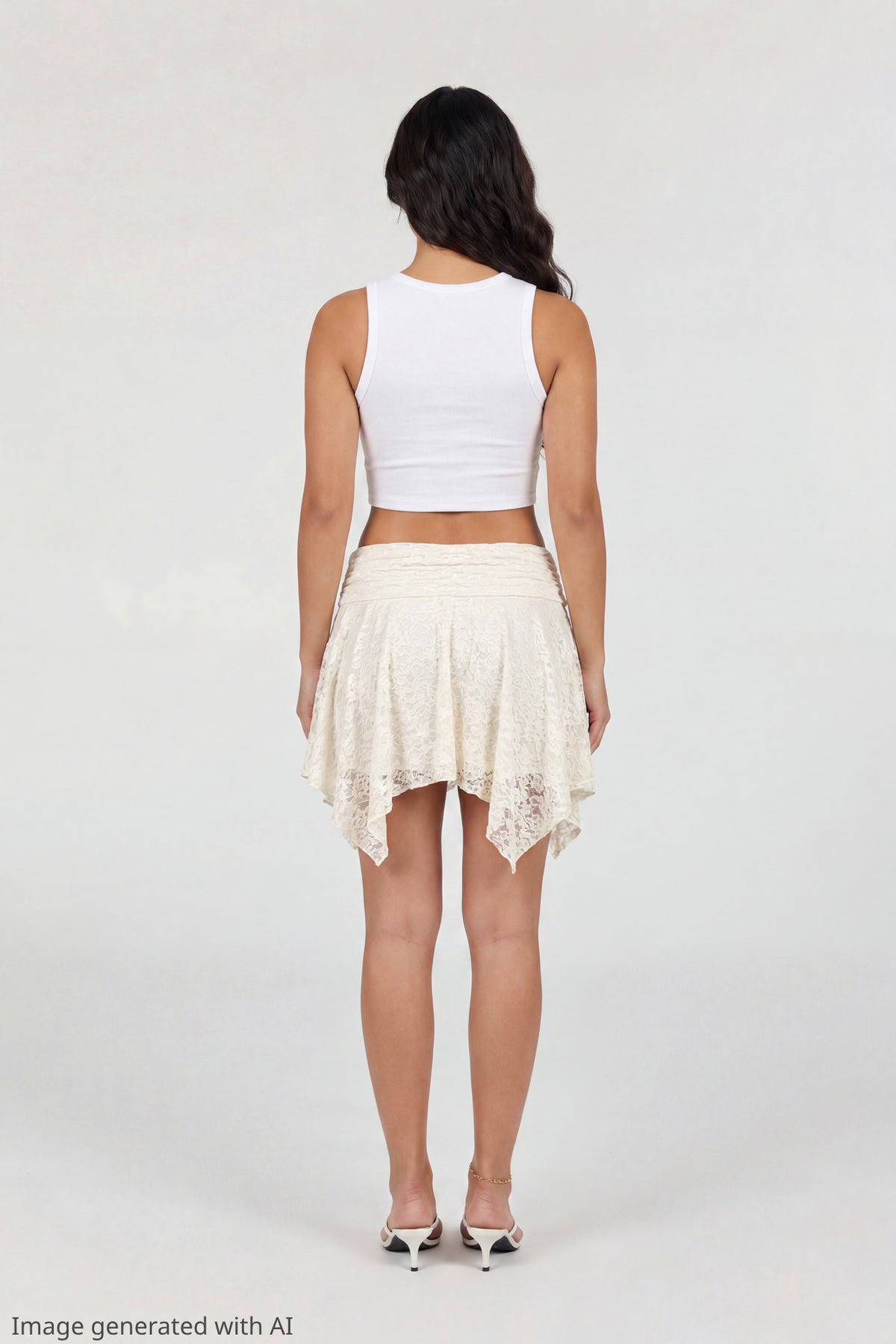 Alt View 3. Lace Asymmetrical Mini Skirt - Cream
