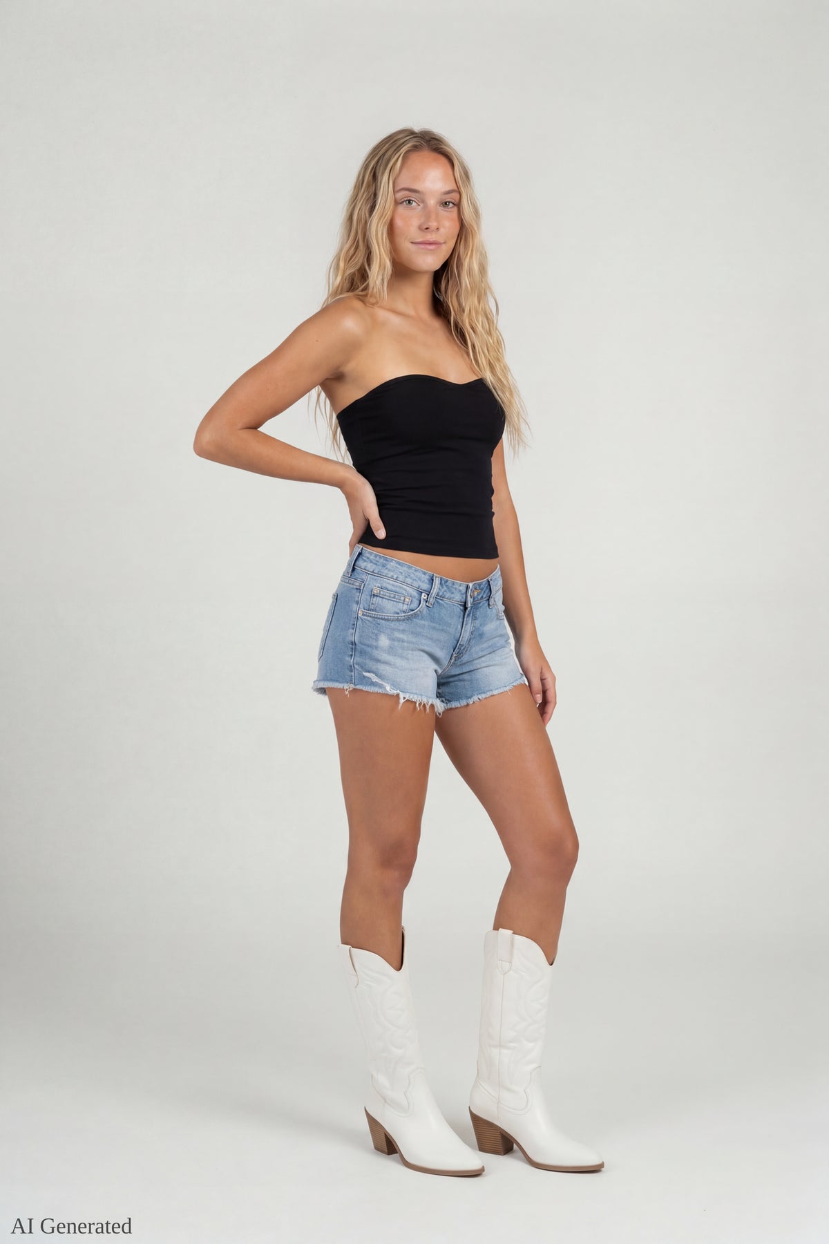 Alt View 3. Ripped Embroidered Denim Short - Light Denim Blue