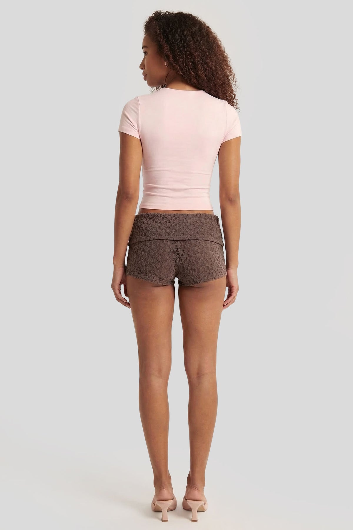 Alt View 2. Lace Foldover Waist Micro Short - Brown