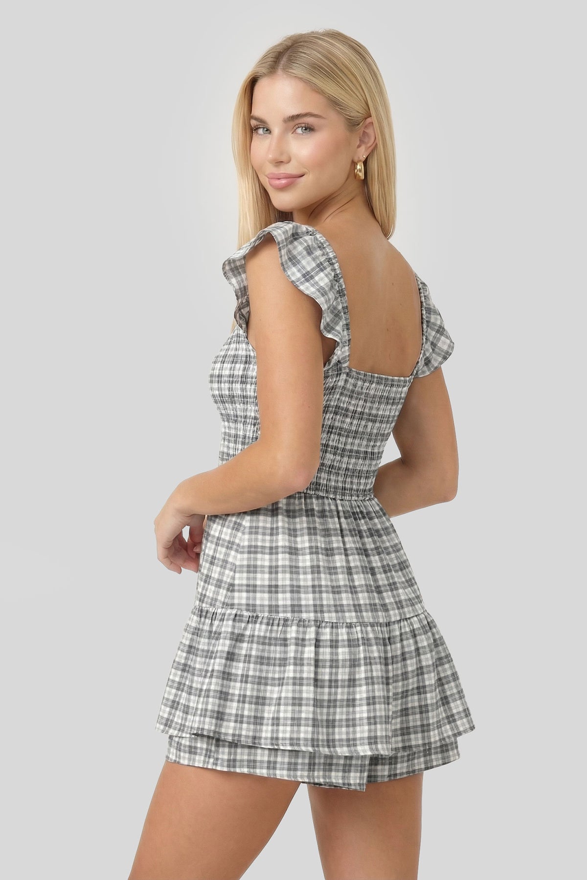 Alt View 2. Smocked Flutter Sleeve Romper Dress - Navy