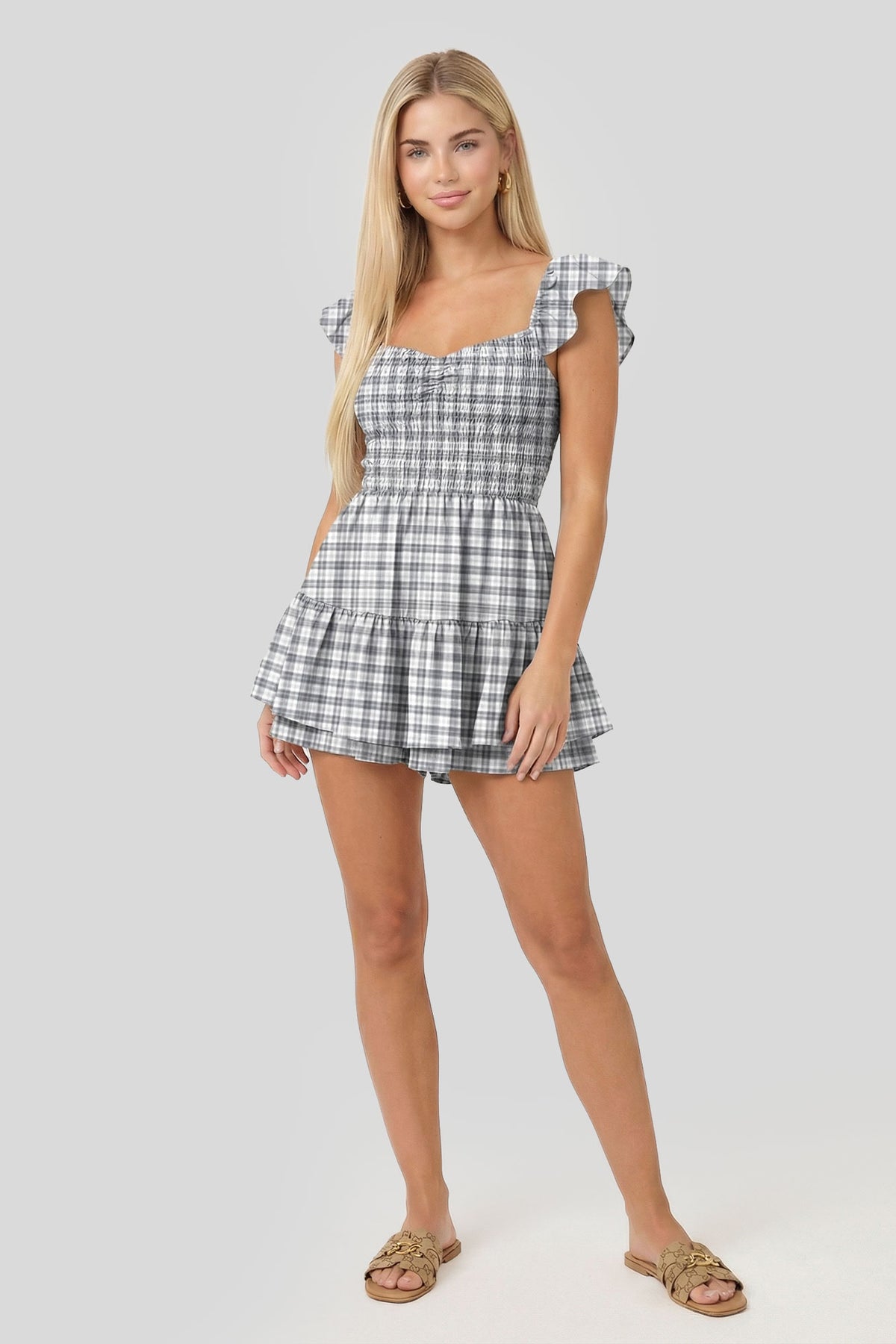 Alt View 3. Smocked Flutter Sleeve Romper Dress - Navy