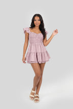Smocked Flutter Sleeve Romper Dress