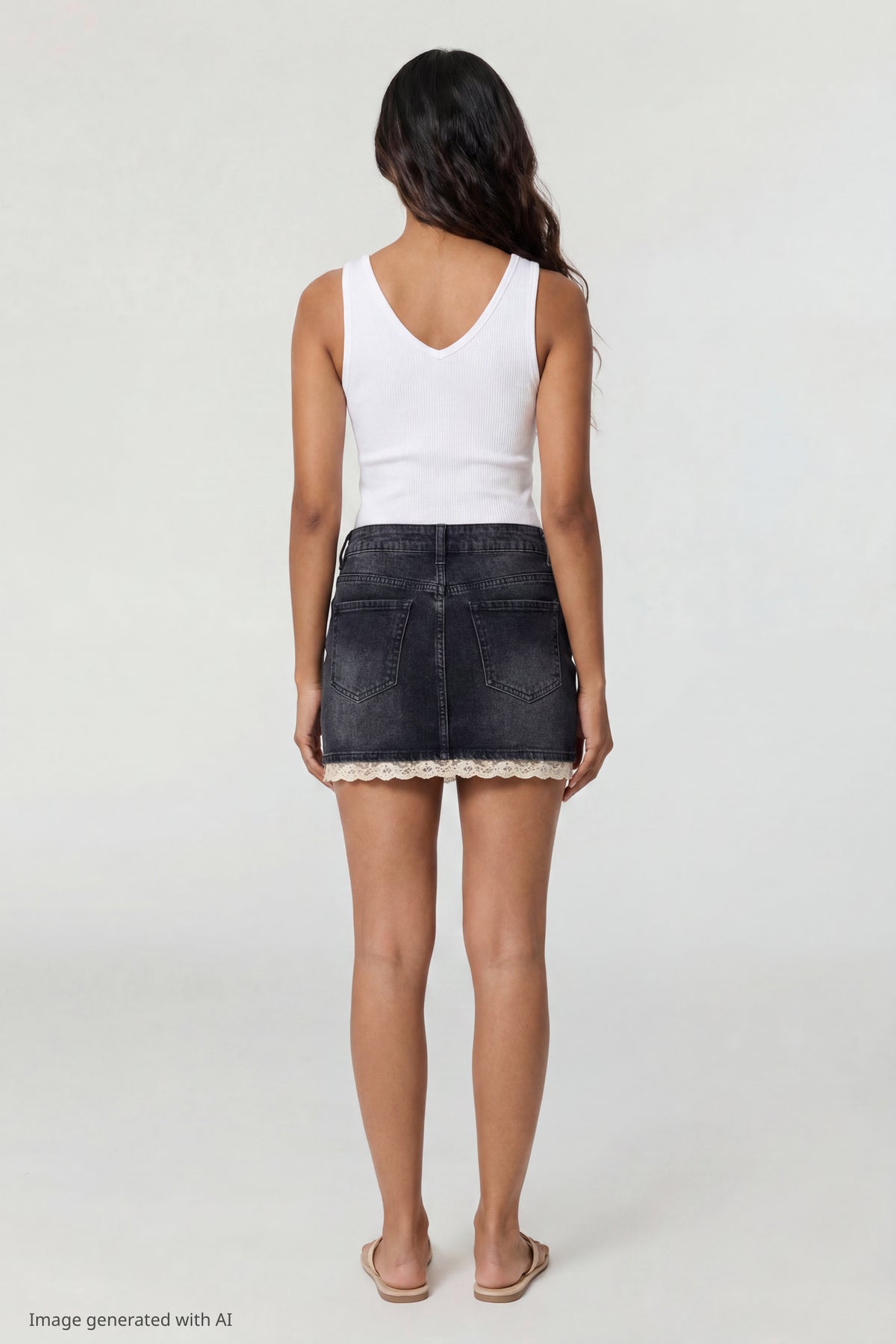 Alt View 2. Lace Trim Denim Mini Skirt - Dark Blue