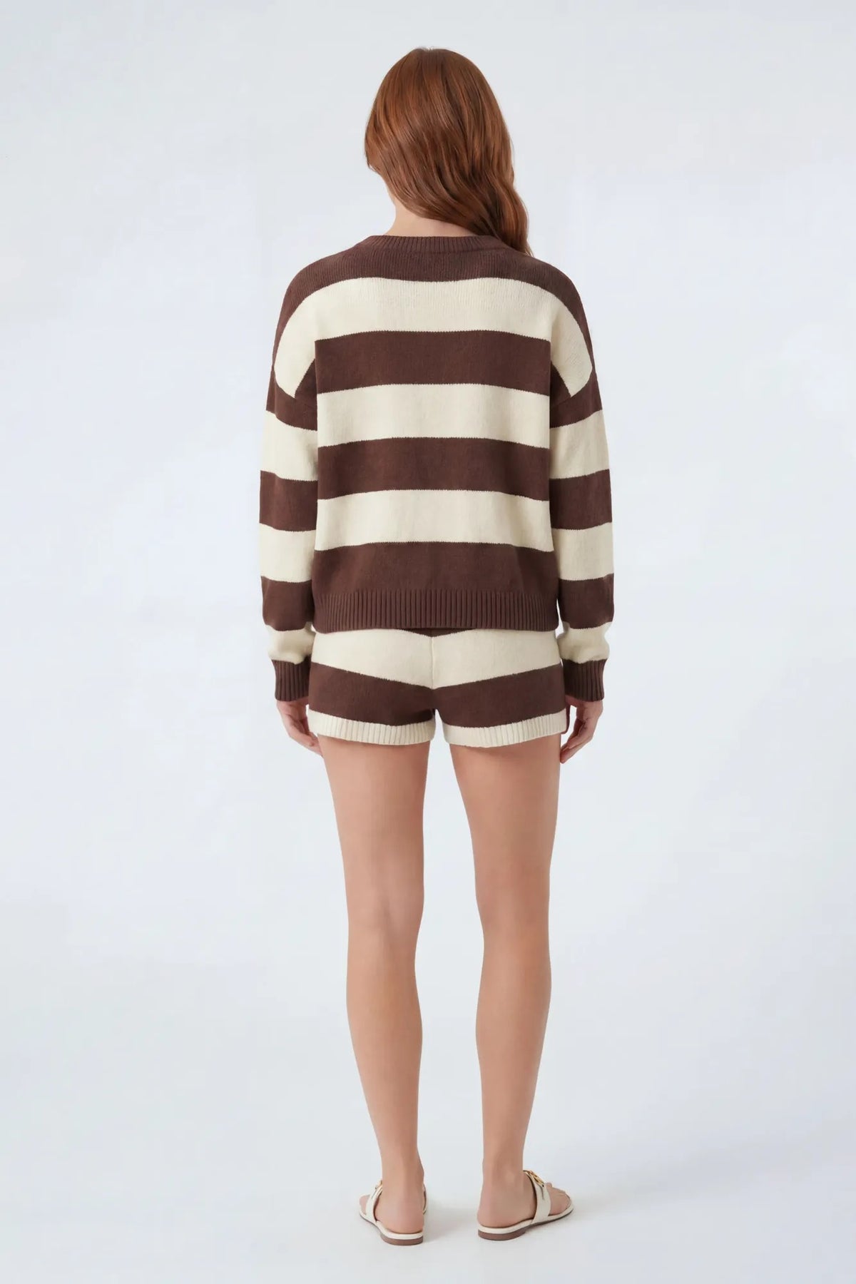 Alt View 3. Striped Sweater & Knit Short Set - Brown