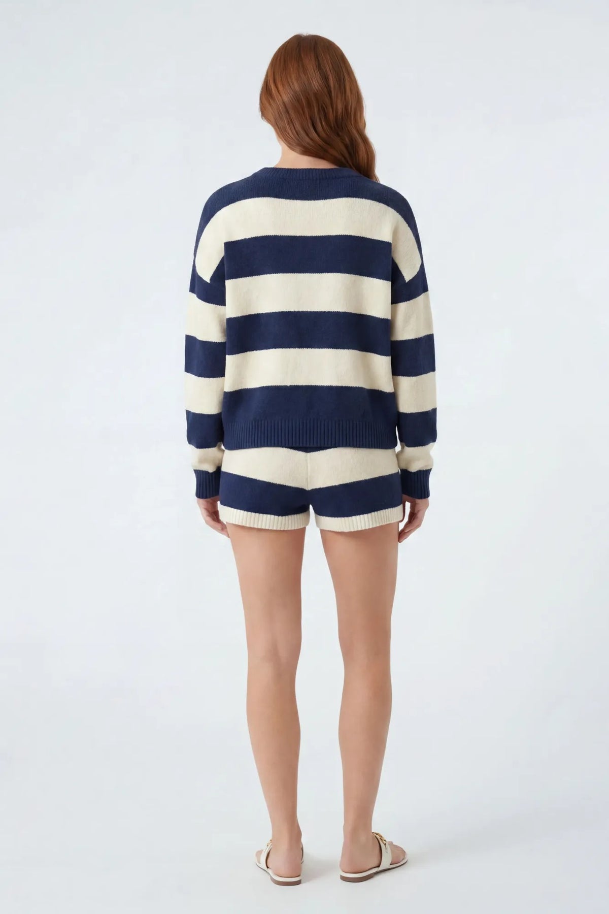 Alt View 2. Striped Sweater & Knit Short Set - Navy