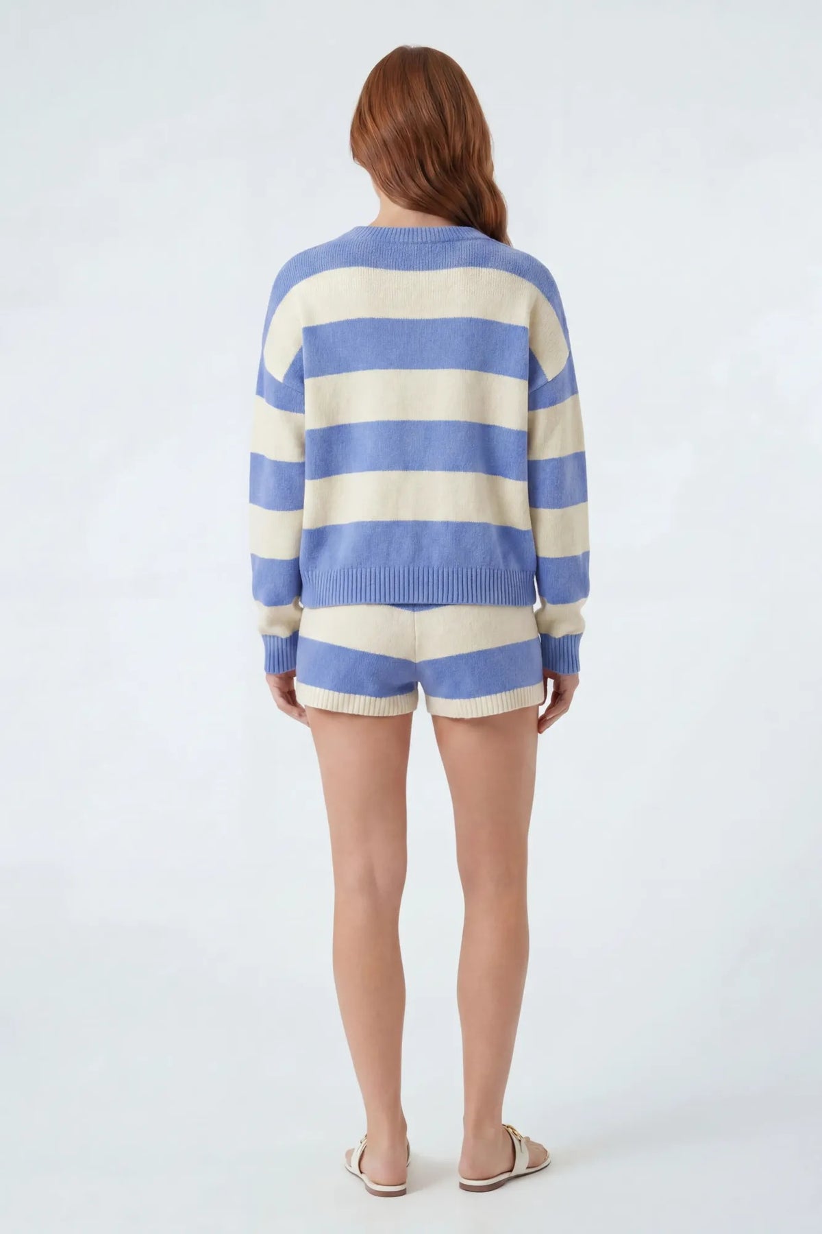Alt View 3. Striped Sweater & Knit Short Set - Baby Blue