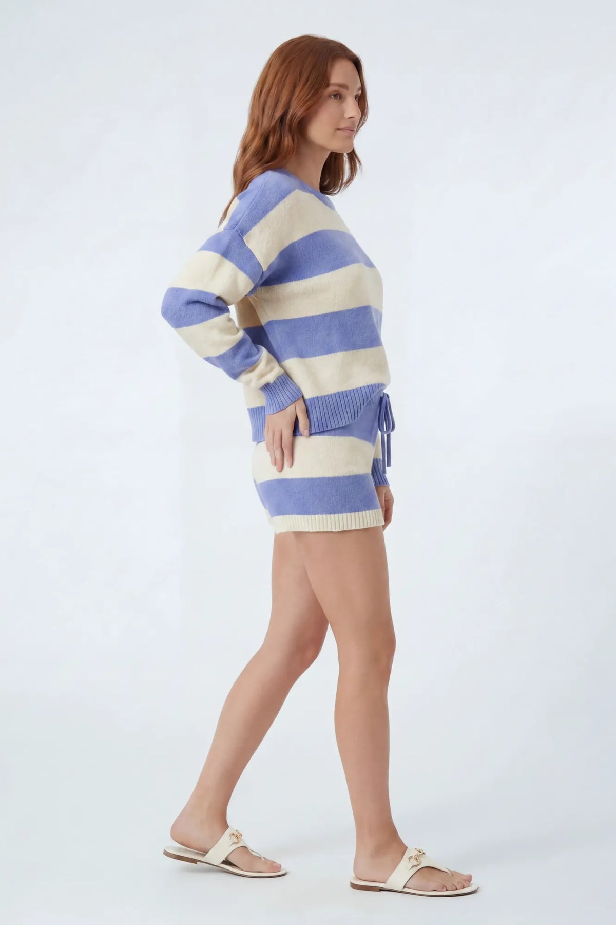 Alt View 4. Striped Sweater & Knit Short Set - Baby Blue