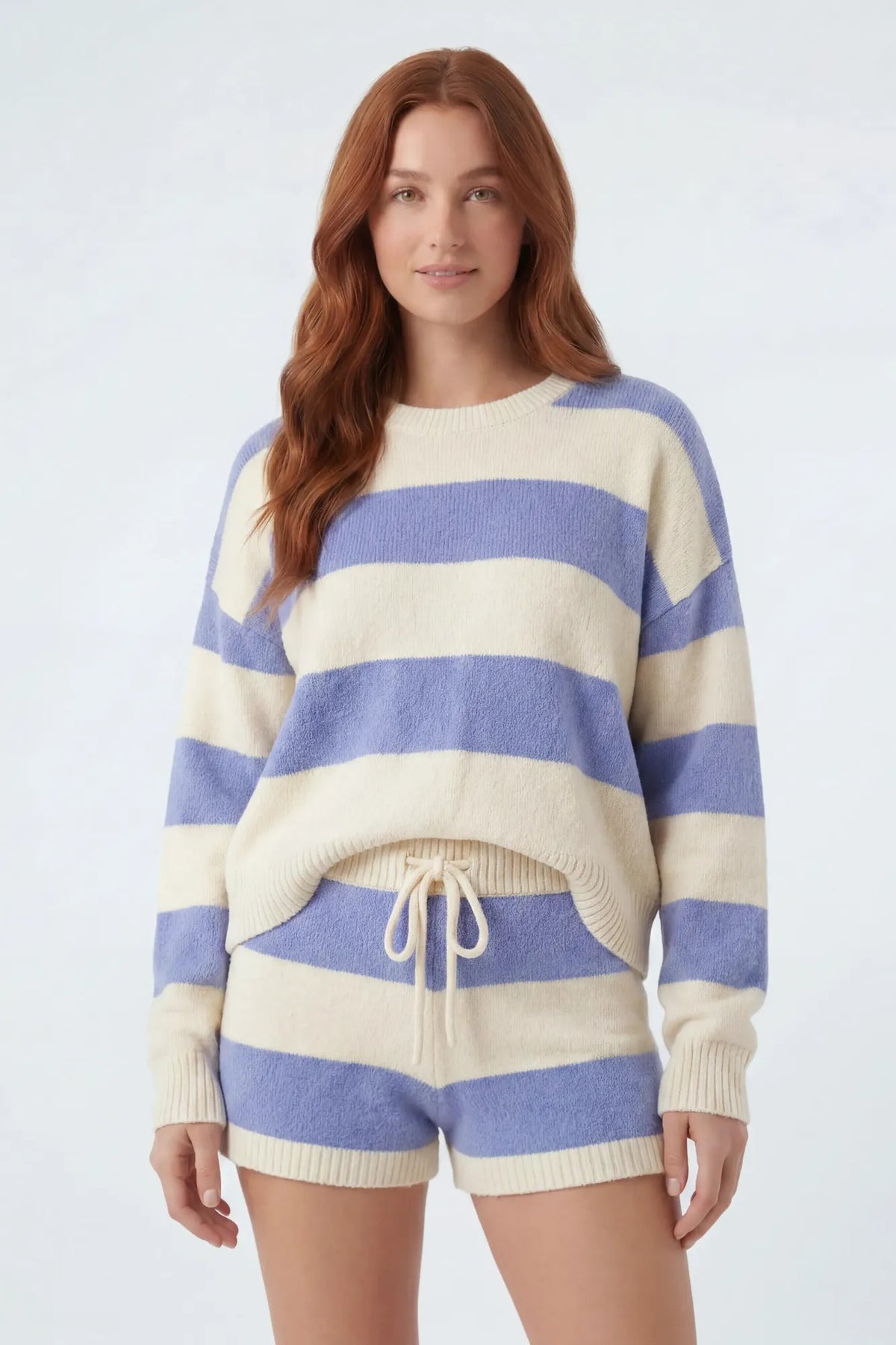 Striped Sweater & Knit Short Set - Baby Blue