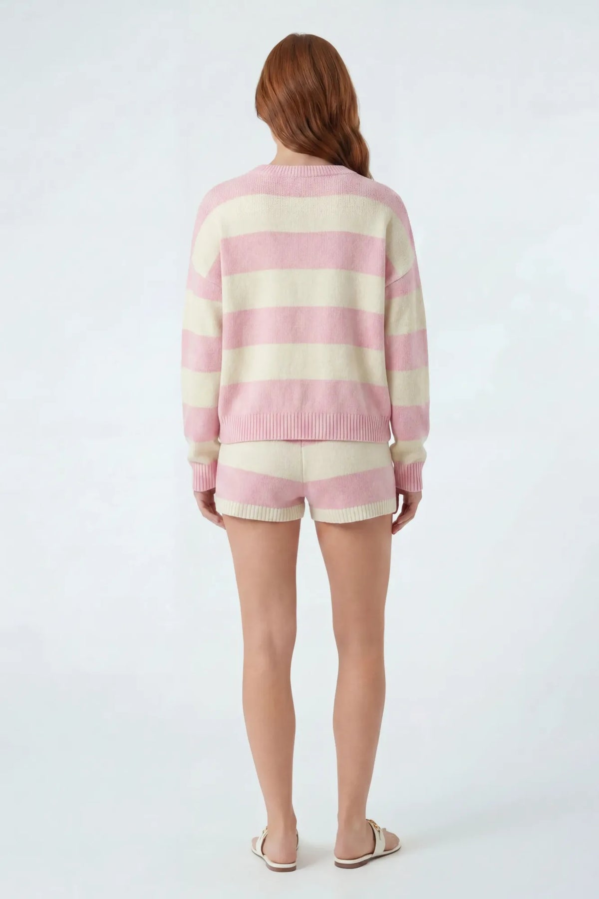 Alt View 2. Striped Sweater & Knit Short Set - Pink