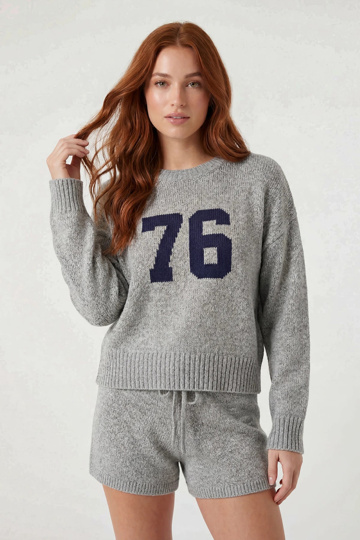 Sweater & Knit Short Set - Heather Grey