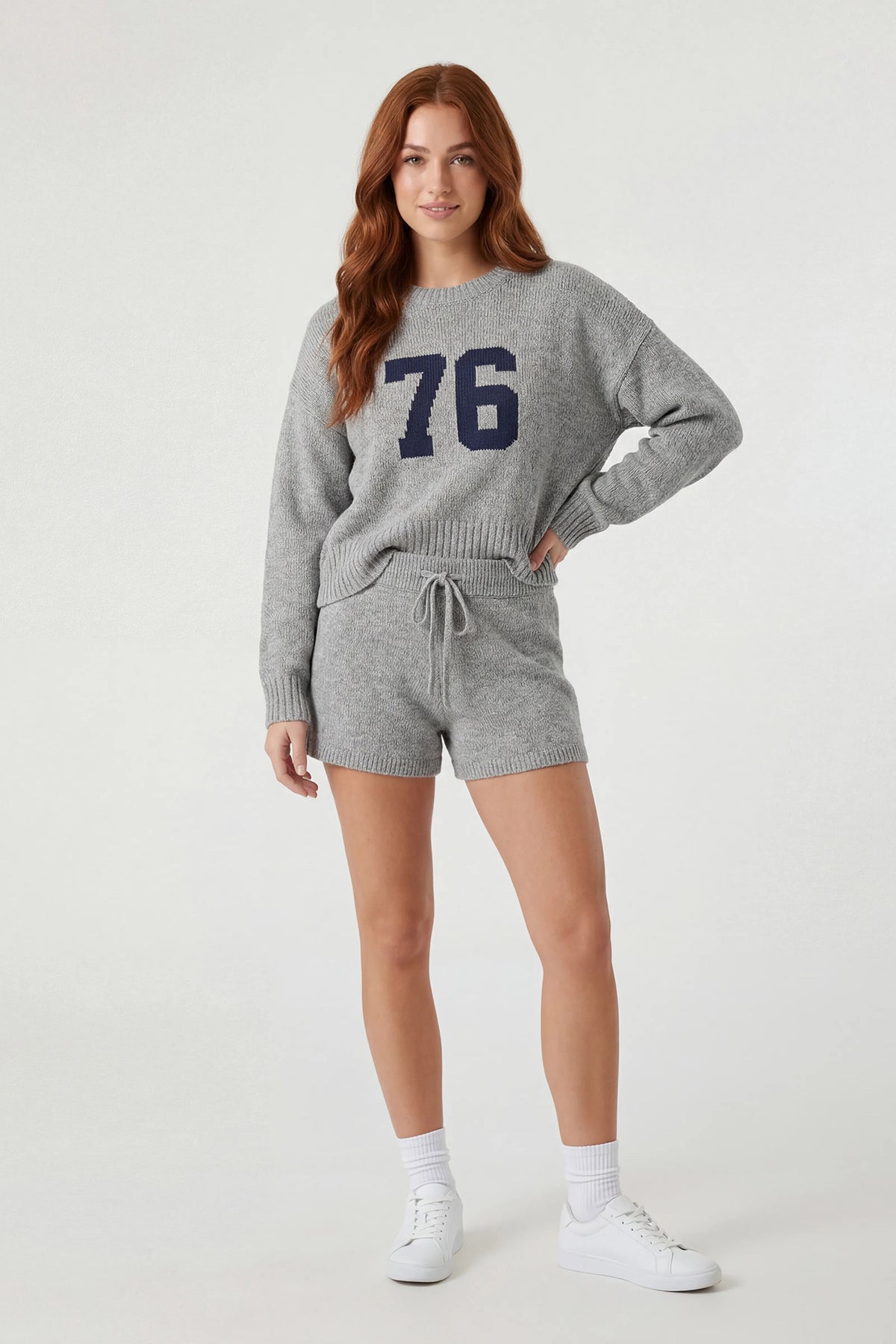 Alt View 3. Sweater & Knit Short Set - Heather Grey