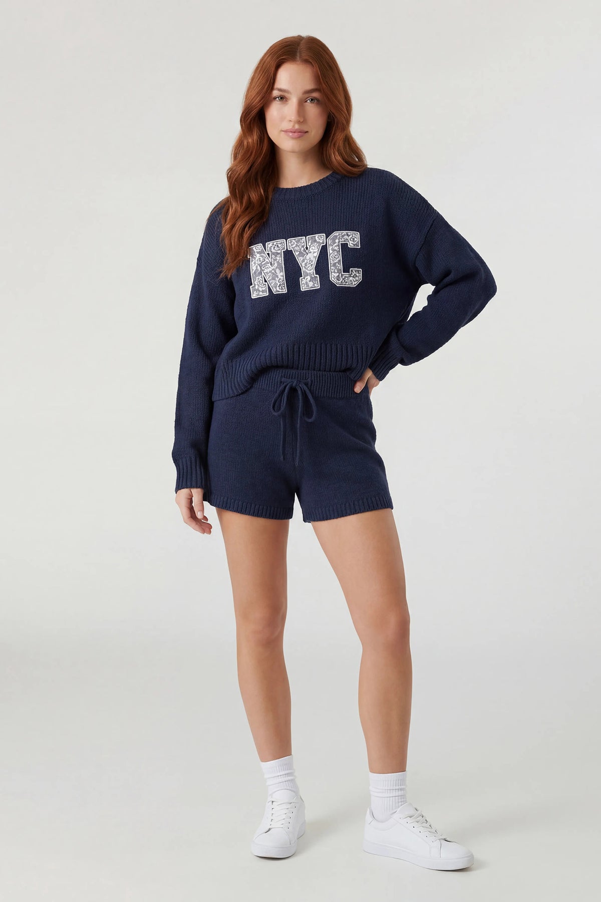 Sweater & Knit Short Set - Navy