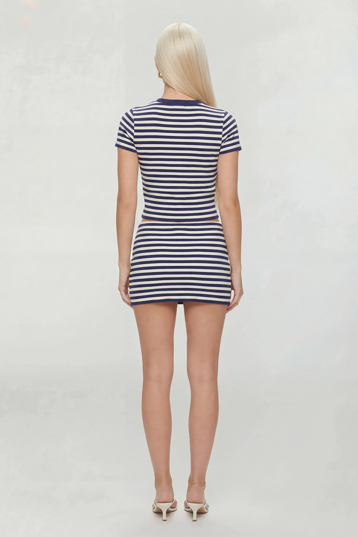 Alt View 2. Short Sleeve Cardigan & Knit Mini Skirt Set - Navy