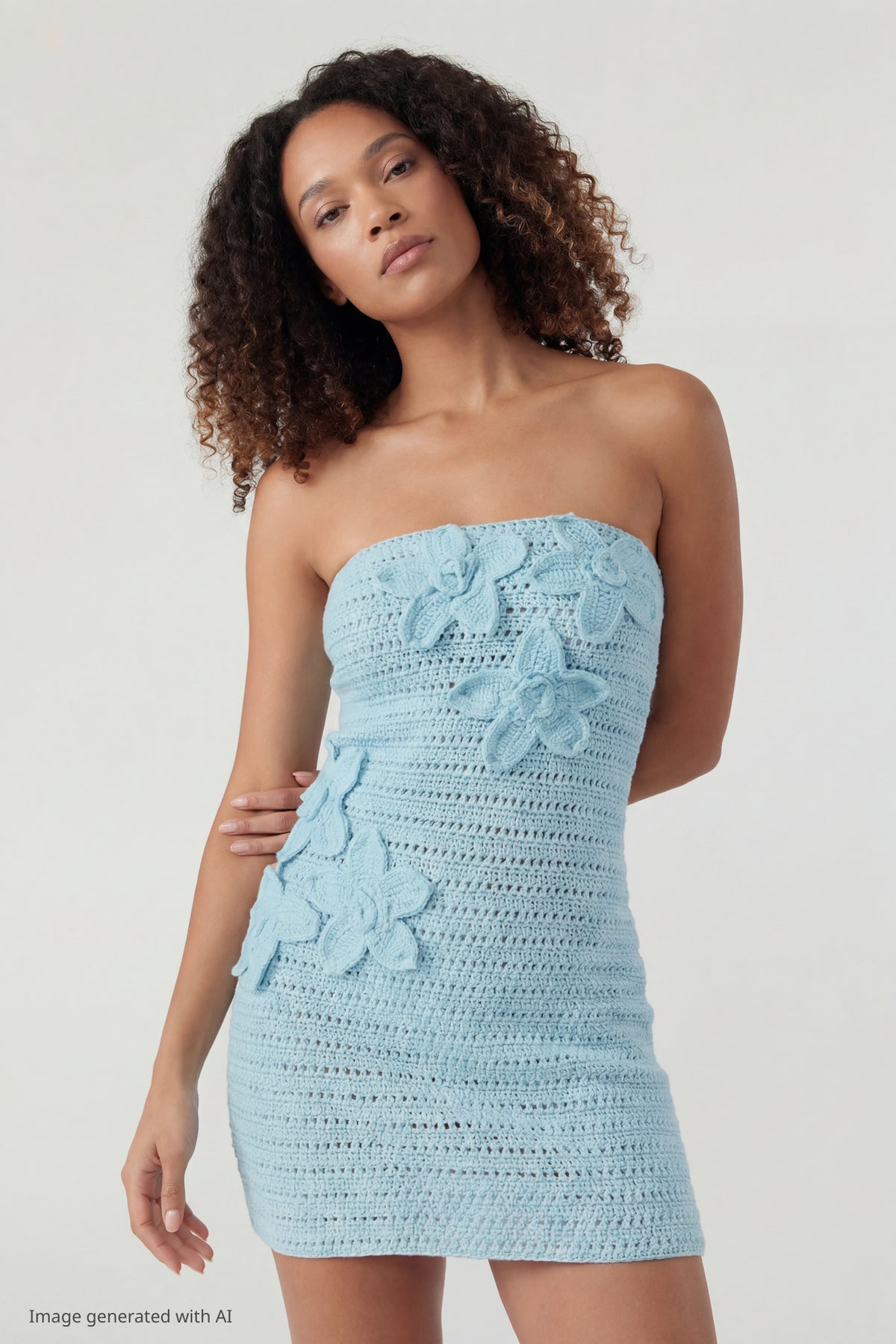 Crochet Floral Mini Tube Dress - Aqua