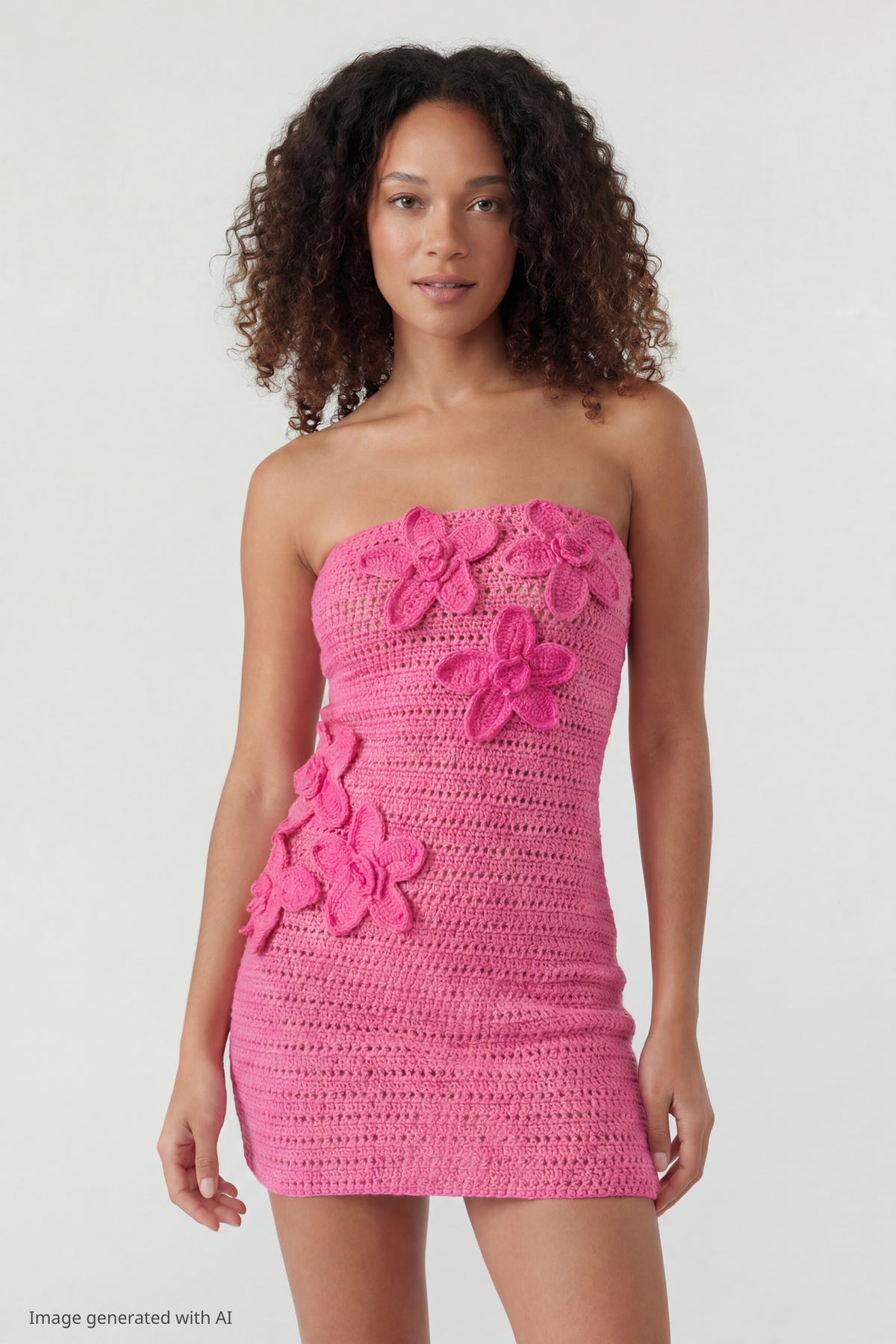 Crochet Floral Mini Tube Dress - Fuchsia