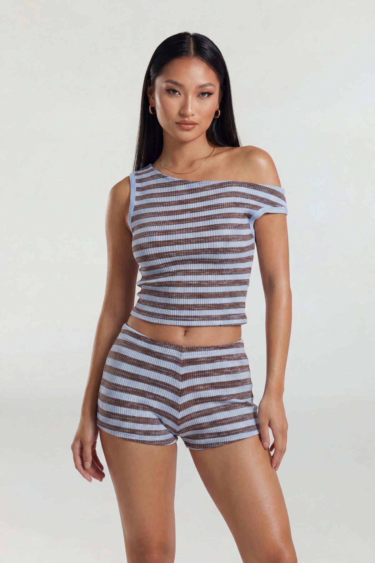 Button-Up Knit Top & Short Set - Blue