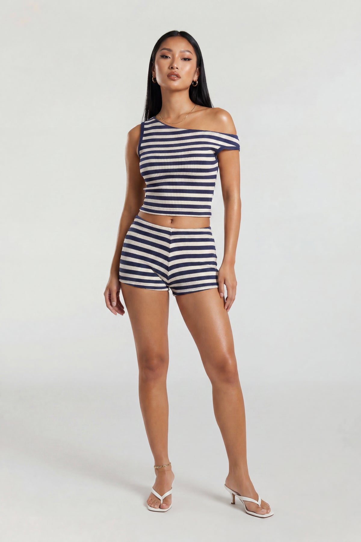 Alt View 2. Button-Up Knit Top & Short Set - Navy