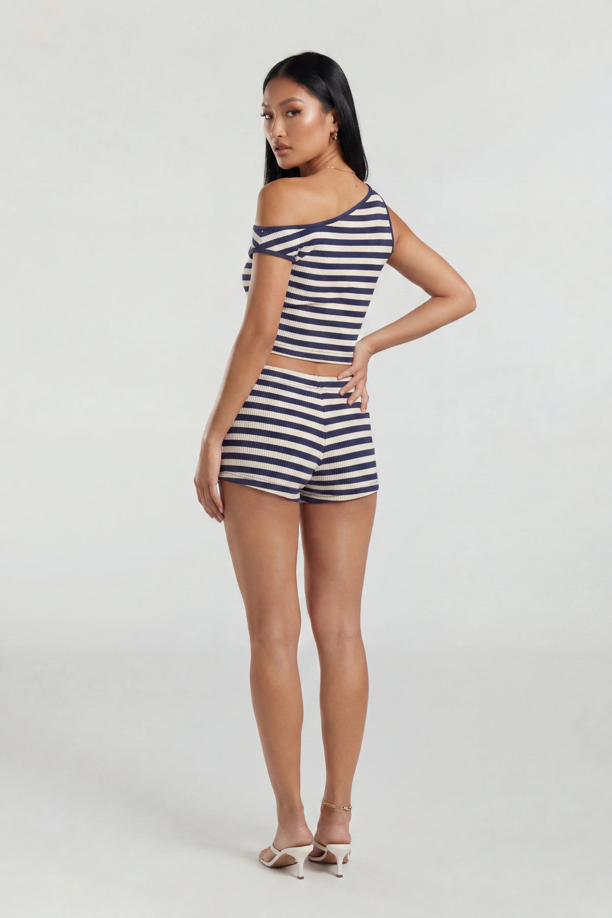 Alt View 3. Button-Up Knit Top & Short Set - Navy
