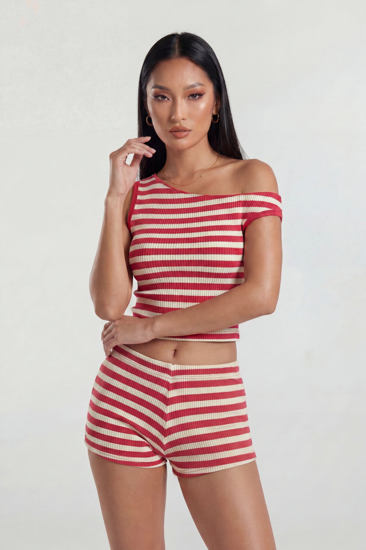 Button-Up Knit Top & Short Set - Red