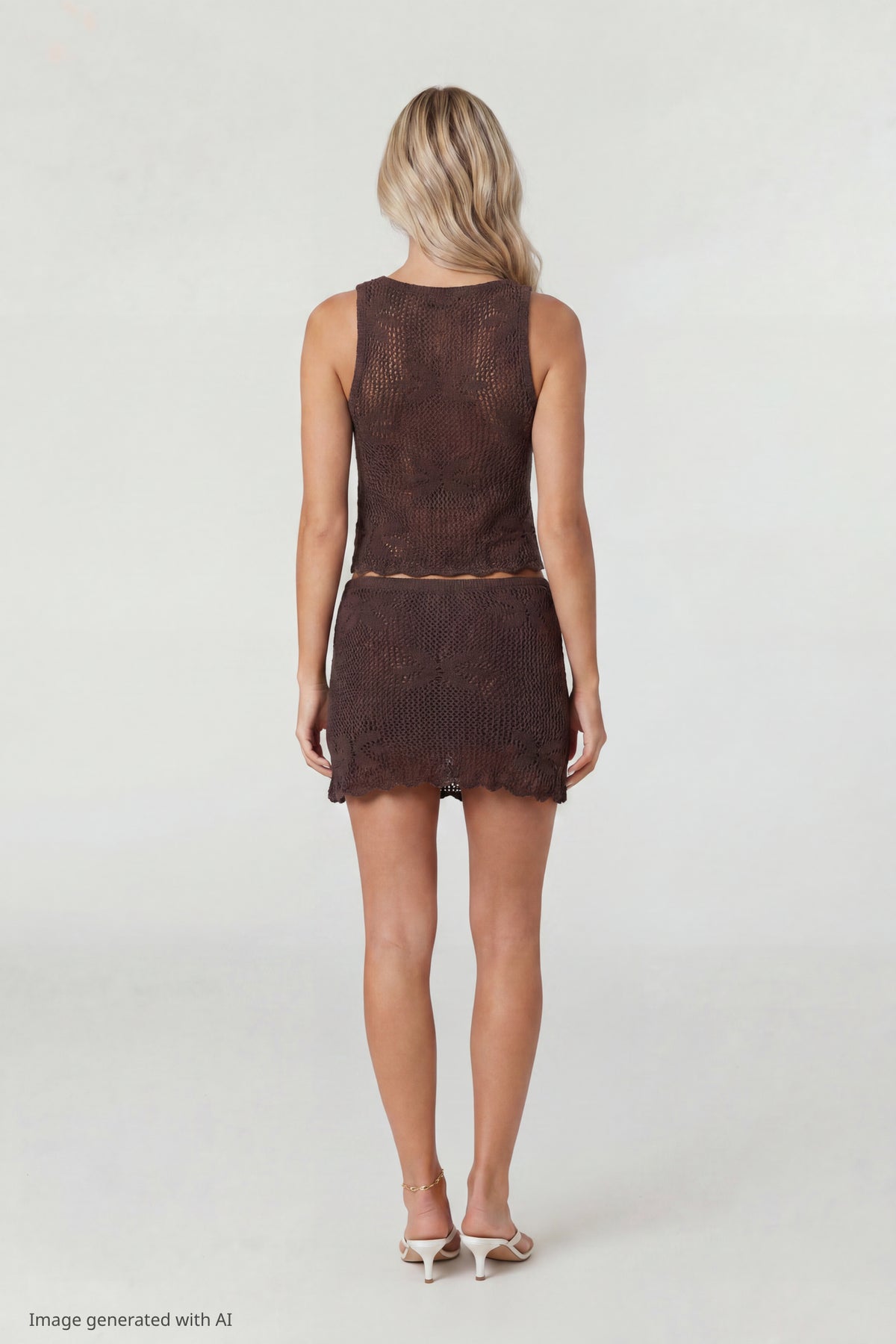 Alt View 2. Crochet Tank & Skirt Set - Brown